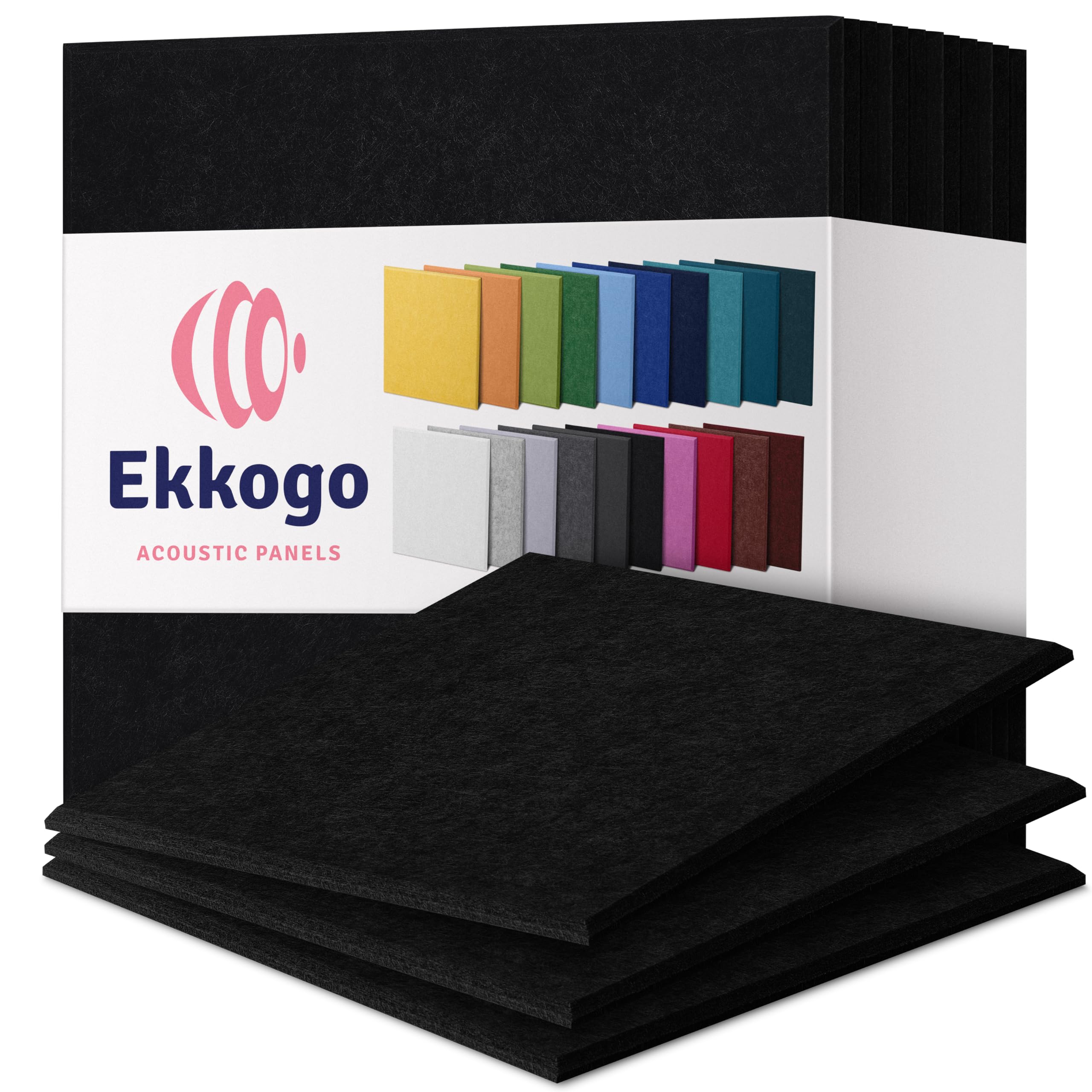 Acoustic Panels 12-Pack Soundproof Wall Panels 12"X12"X0.4" Sound Panels High Density Sound Dampening Panels - [Deep Black Square]