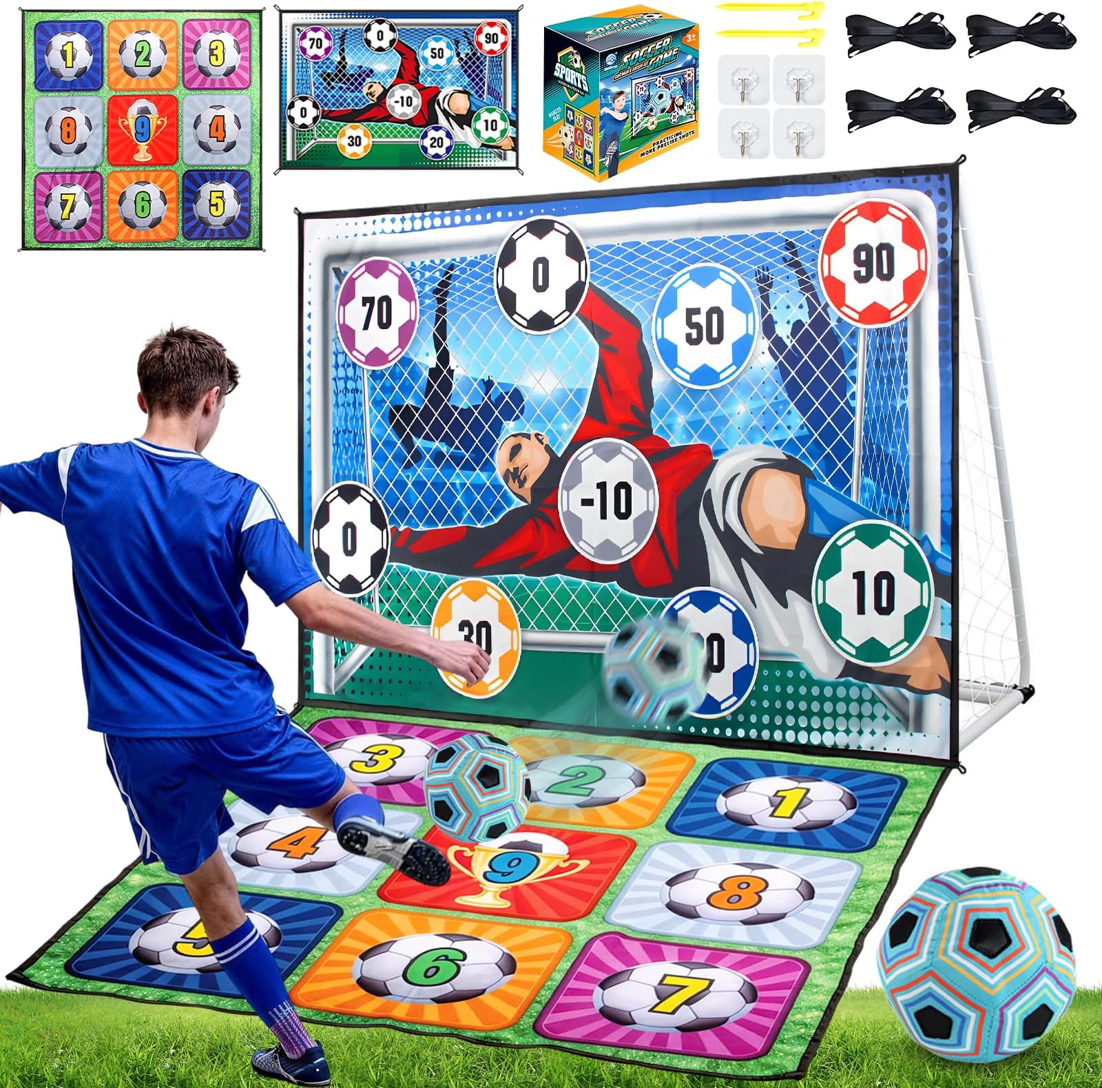 – Soccer Ball Game Set, Balls Indoor Football Games Wall Ball Target with Ball and 2 Foldable Flannel Goals, Soccer Accuracy Exercise Garden Games Outdoor Footballs Games Gift