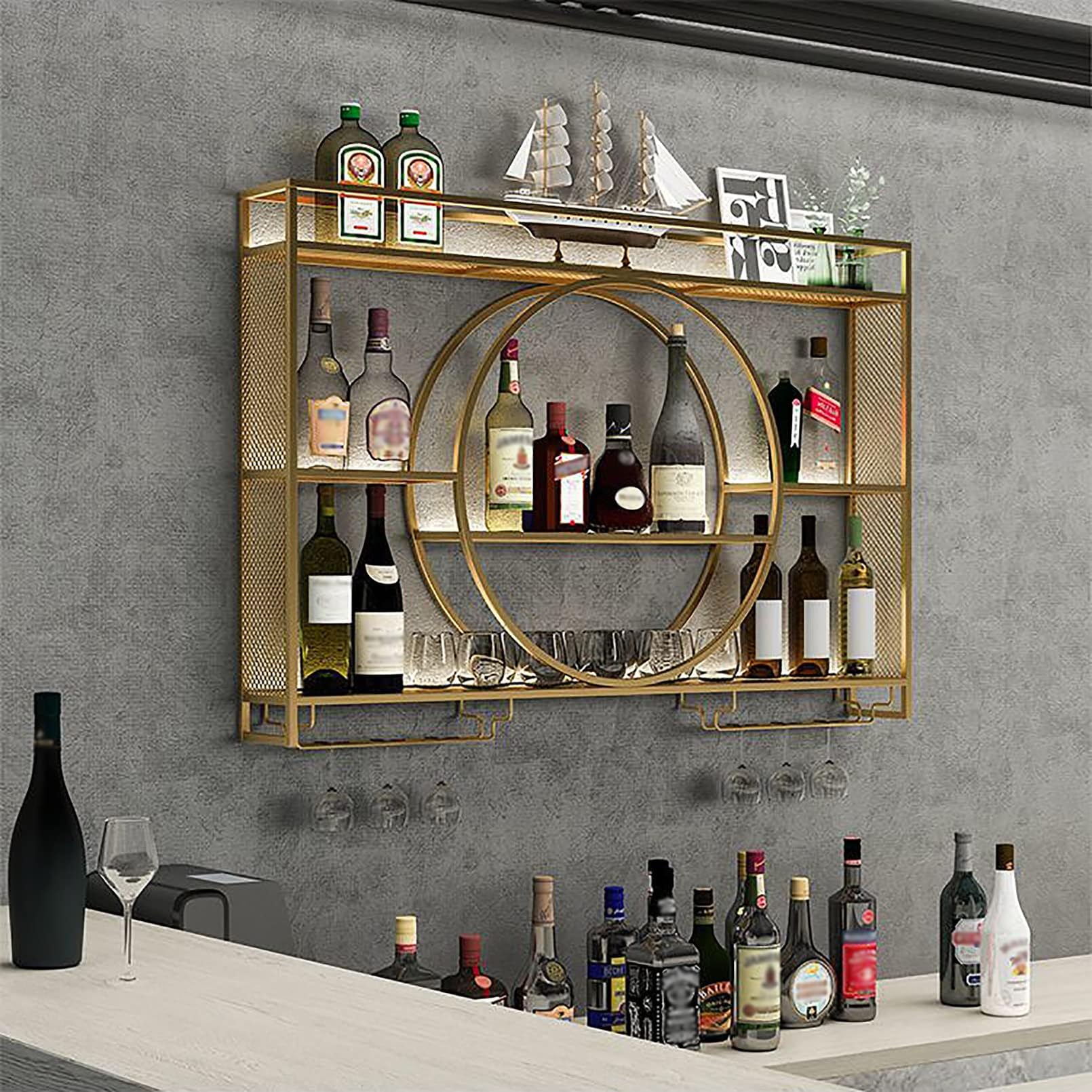 Weinregal aus Metall, Wandmontage, Bar-Einheit, Weindisplay für Gläser, multifunktionaler Eisen-Stielglashalter für Zuhause, Restaurant, Taverne