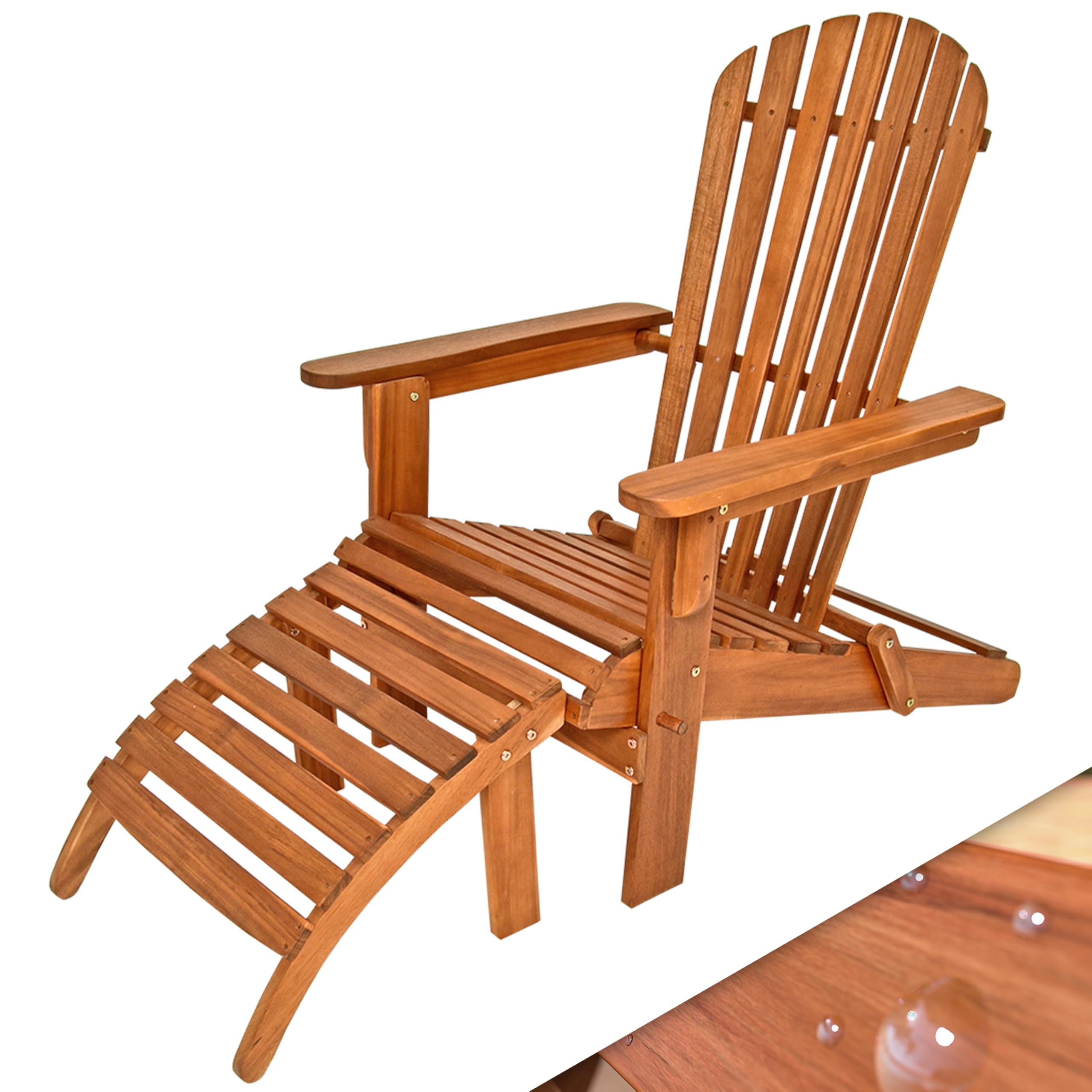 CASARIAยฎ Adirondack Lounge Chair with Footrest | Solid Acacia Wood | Wide Armrests | Weather-Resistant | Comfortable Design | Garden Patio Conservatory Balcony Furniture