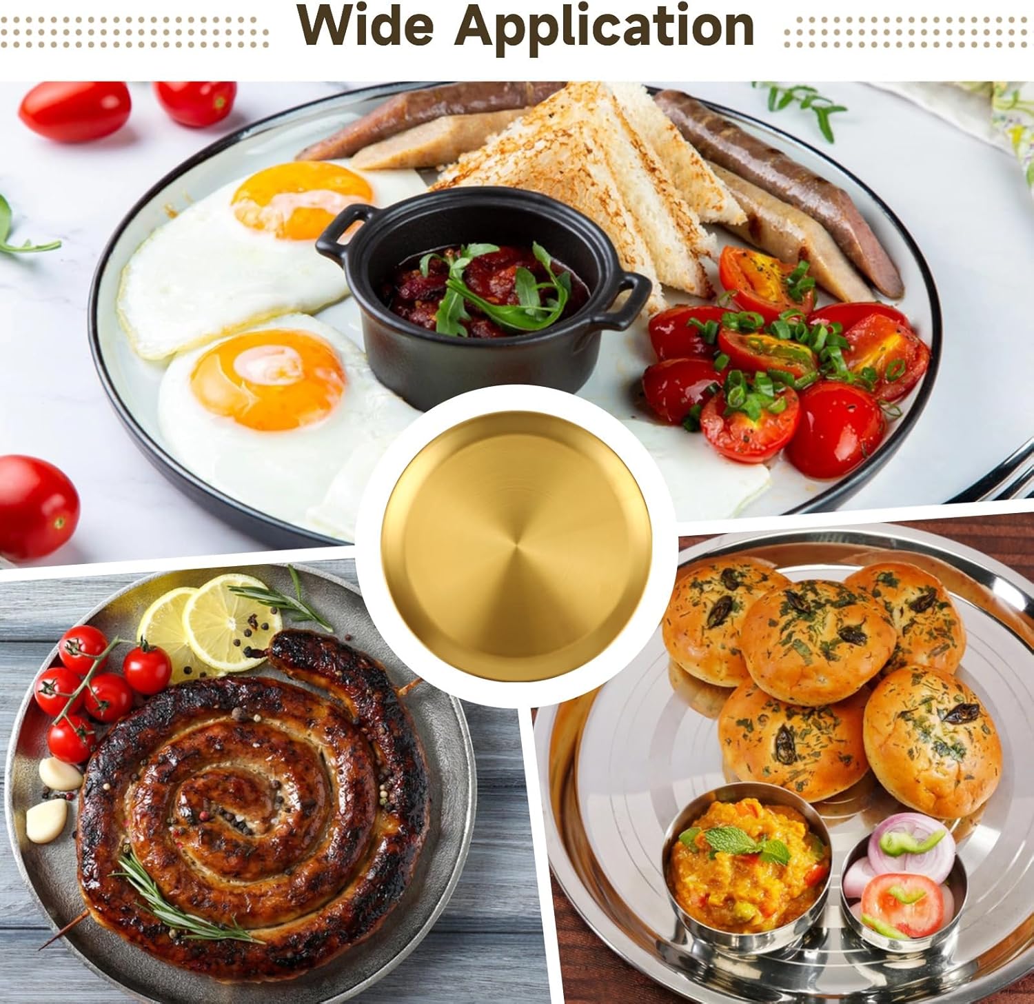 10 Pcs Golden Stainless Steel Plates, 10 Inch Round Shallow Plates, Brushed Dinnerware Dish, For Home, Party, Restaurant, Cafeteria