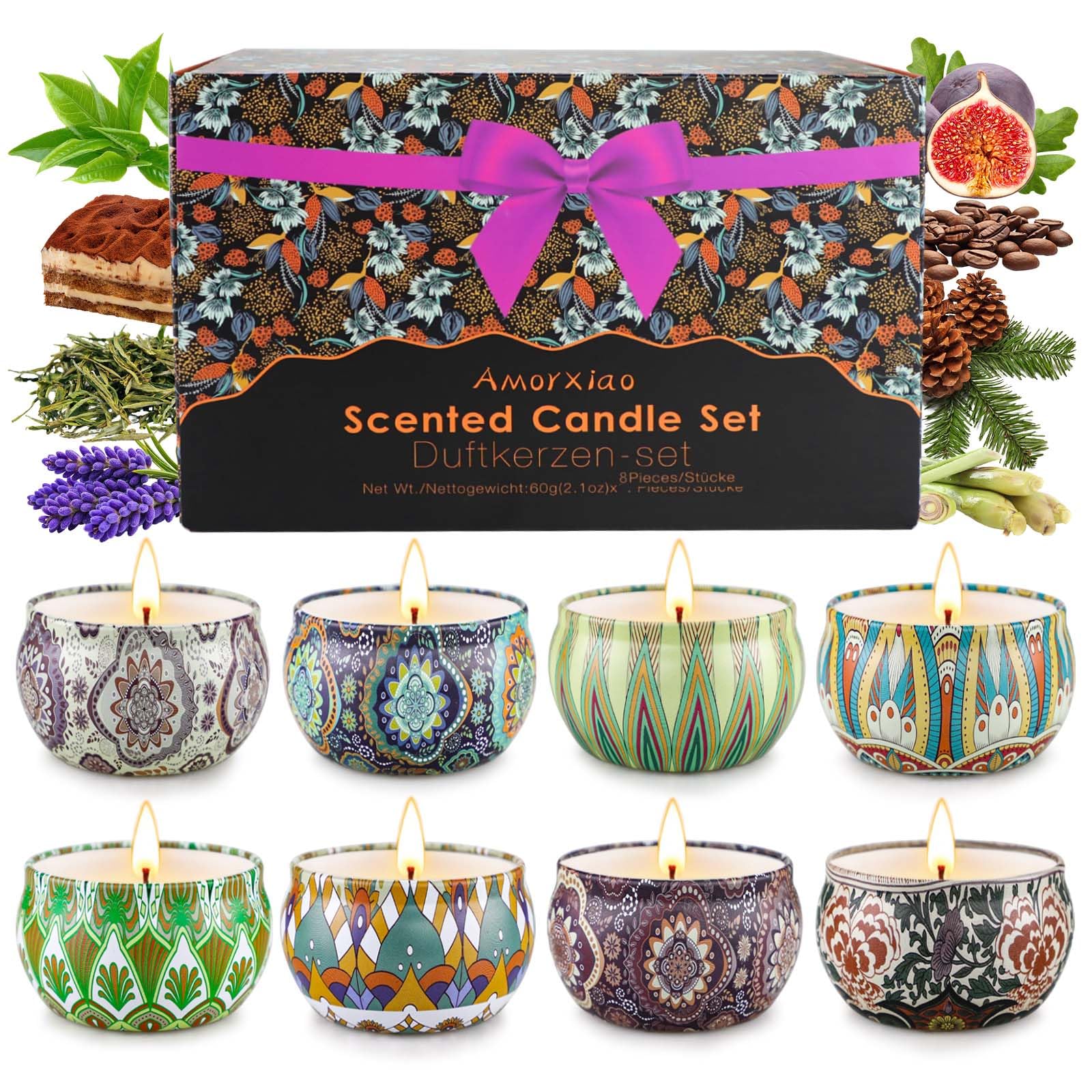 Scented Candles Gift Set, 8 Pack Soy Wax Candles for Women, Fresh Floral Summer Aromatherapy Scents for Home, Birthday, Thank You Gifts