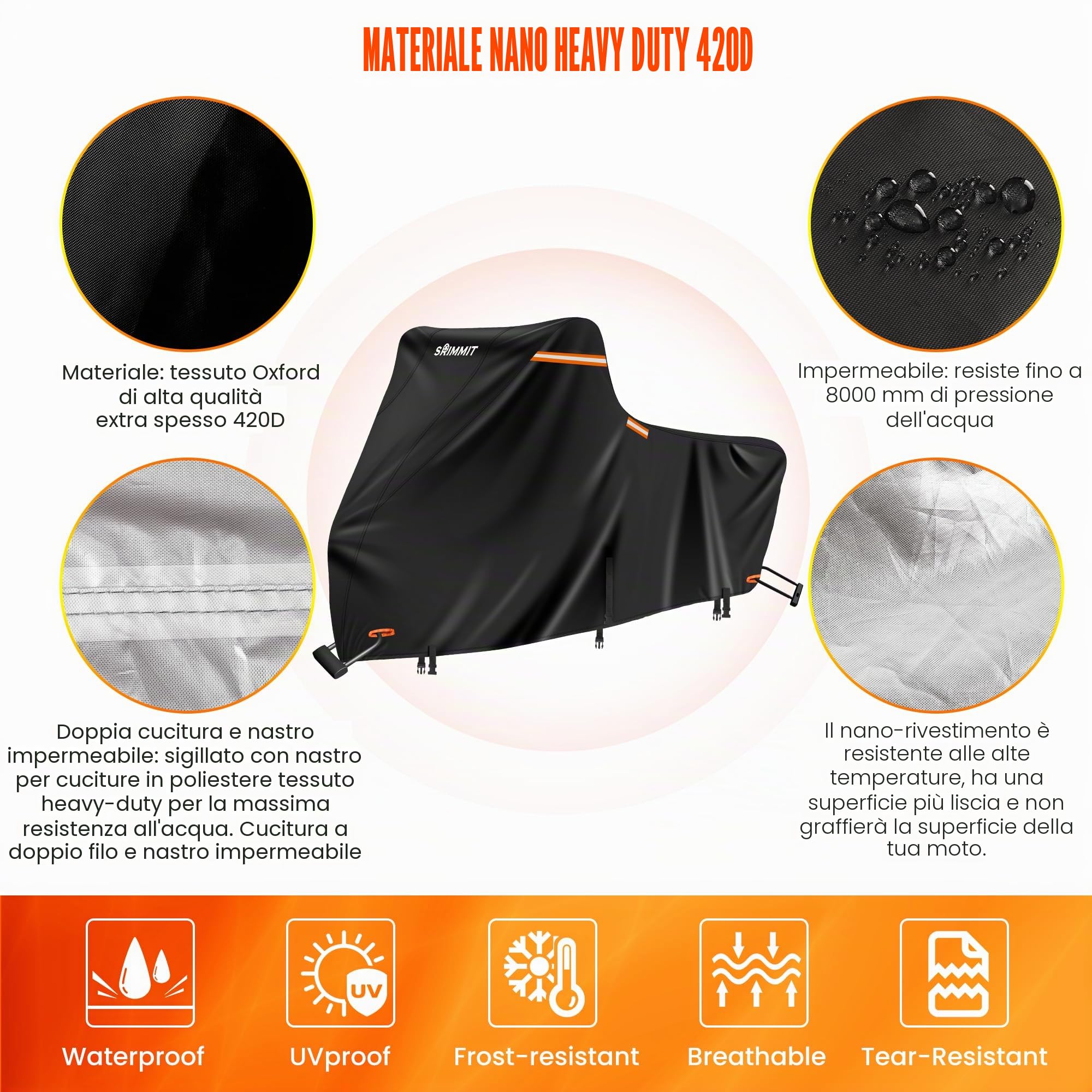 Telo per Moto con Nanomateriale, Resistente e Impermeabile per Uso Esterno, Adatto per Modelli Touring con Valigie Laterali (Side Box)