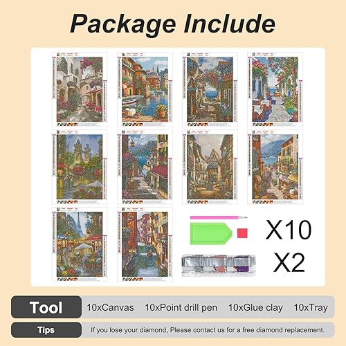 Miniatura 3 de Stalente Kits de pintura de diamantes para adultos, paquete de 10 kits de arte de diamantes 5D para principiantes, pintura de diamante redonda para