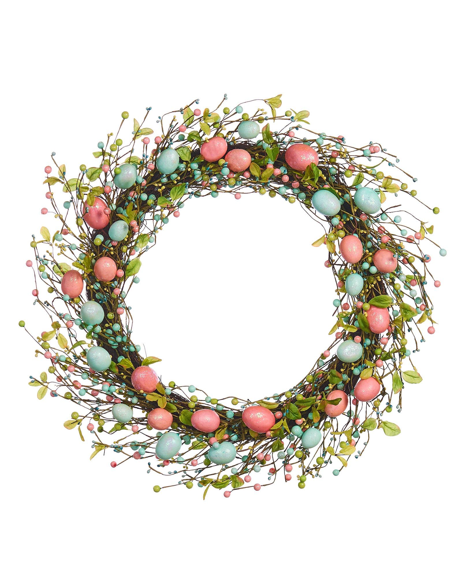 WeRChristmas Artificial Spring Wreath, Blue & Pink, 28 Inch (WRS-1010)