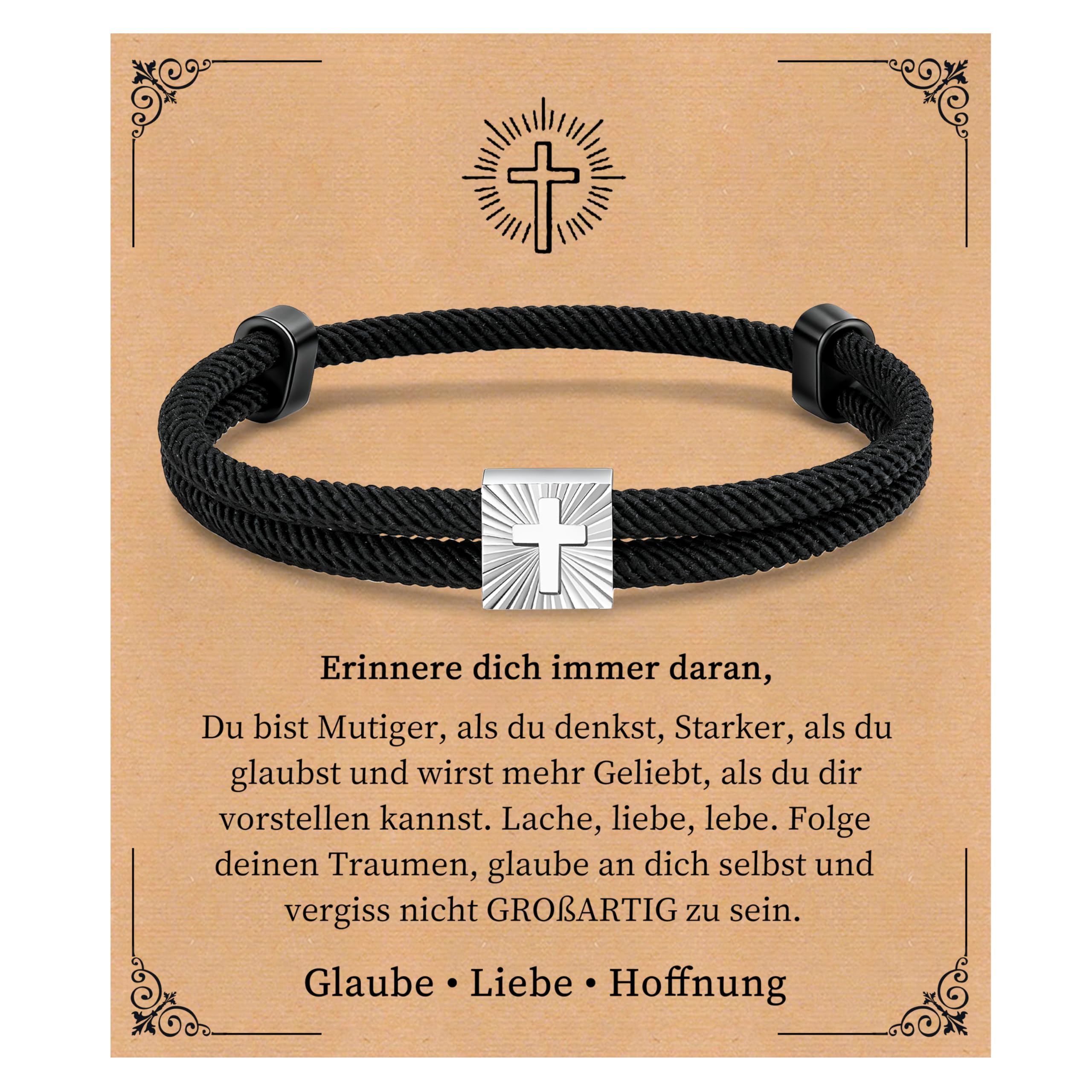 FLHEART Cruz pulsera confirmación regalos para niños – Pulsera de cuerda náutica negra con cruz, pulseras de Jesucristo, joyas, confirmación de Pascua, regalo para niños, hombres, hijo, regalos