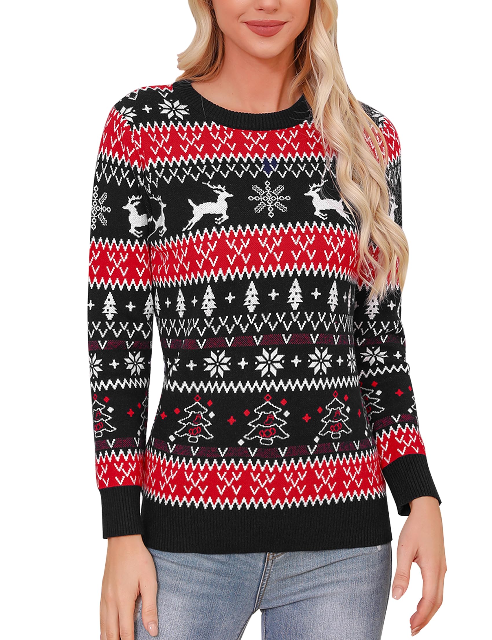 Gyabnw Pull de Noël Famille Tricoté Nouveauté Pullover Unisexe Classique Retro Noël Sweater Pull de Noël Col Rond Pull de Noël pour Enfants