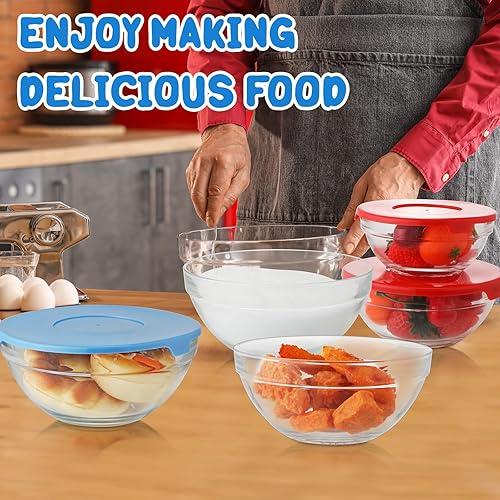 Miniatura 5 de Suclain Juego de 10 cuencos de vidrio para mezclar con tapas, cuencos de vidrio con tapas, varios tamaños, recipientes de almacenamiento de