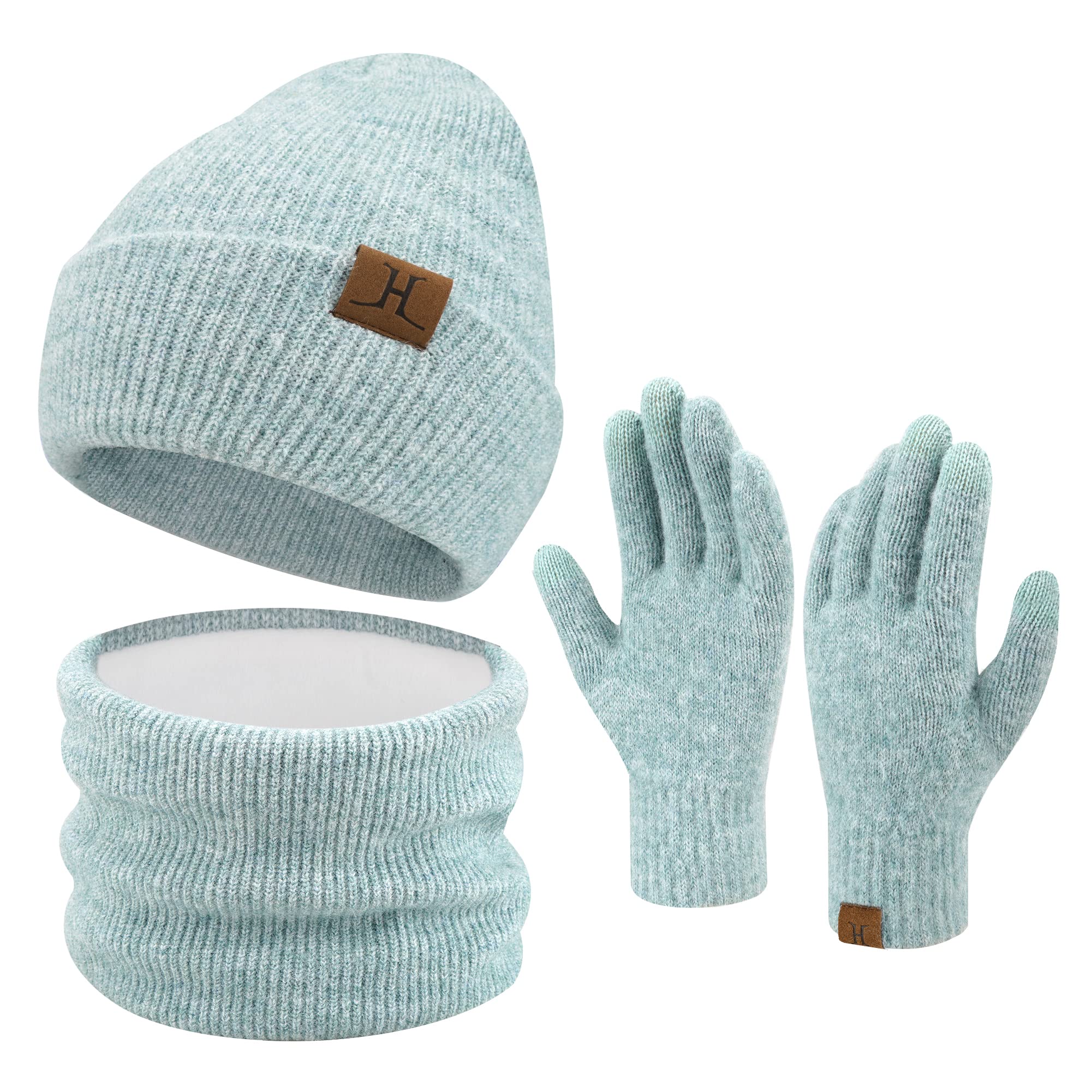 ZASFOU Femme Bonnet d’Hiver Chapeaux Foulard Écran Tactile Gants Set Bonnets Tricot Chaud Cache Cou pour Homme