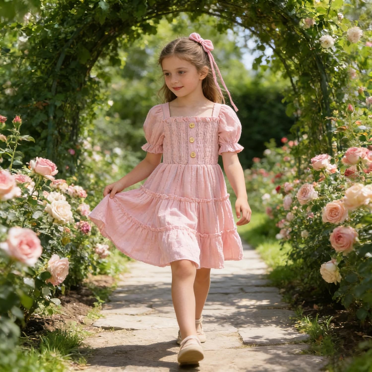 GRNSHTS Toddler Girl's Summer Sundress | Kids Short Sleeve Beach Dress with Matching Headband 2-6Y - Image 2