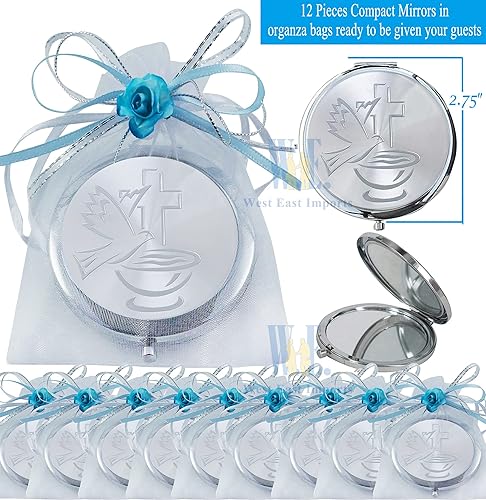 Miniatura 2 de WE 12 piezas de bautismo compacto espejo favor -Bautizo Recuerdos/maquillaje de espíritu santo compacto con bolsa decorada