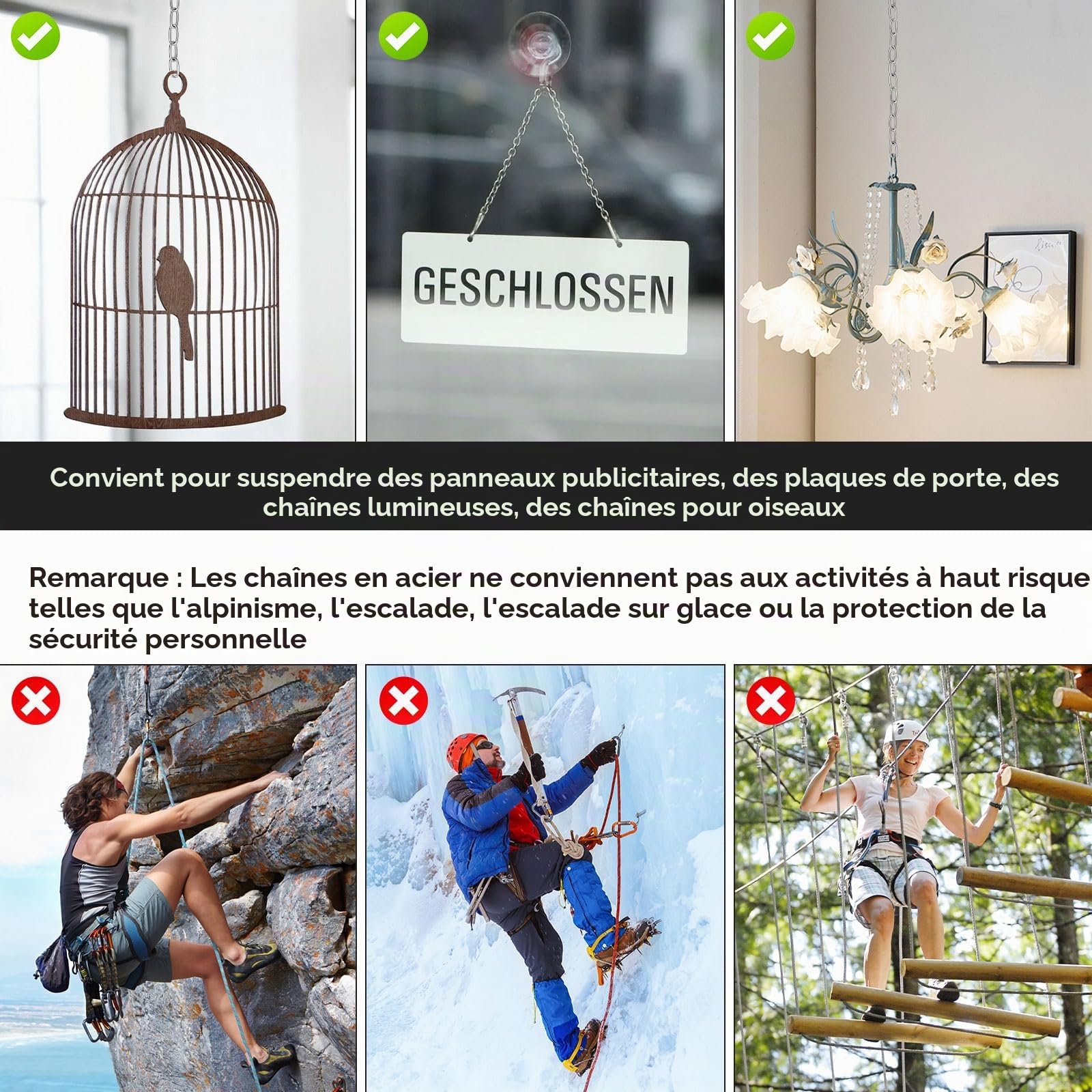 Chaîne en acier inoxydable au mètre 15 m - Chaîne en acier de 1,5 mm - Chaîne en métal à suspendre avec bobine - Chaîne à maillons en acier inoxydable pour suspension, lampes, sacs de sable, fauteuils