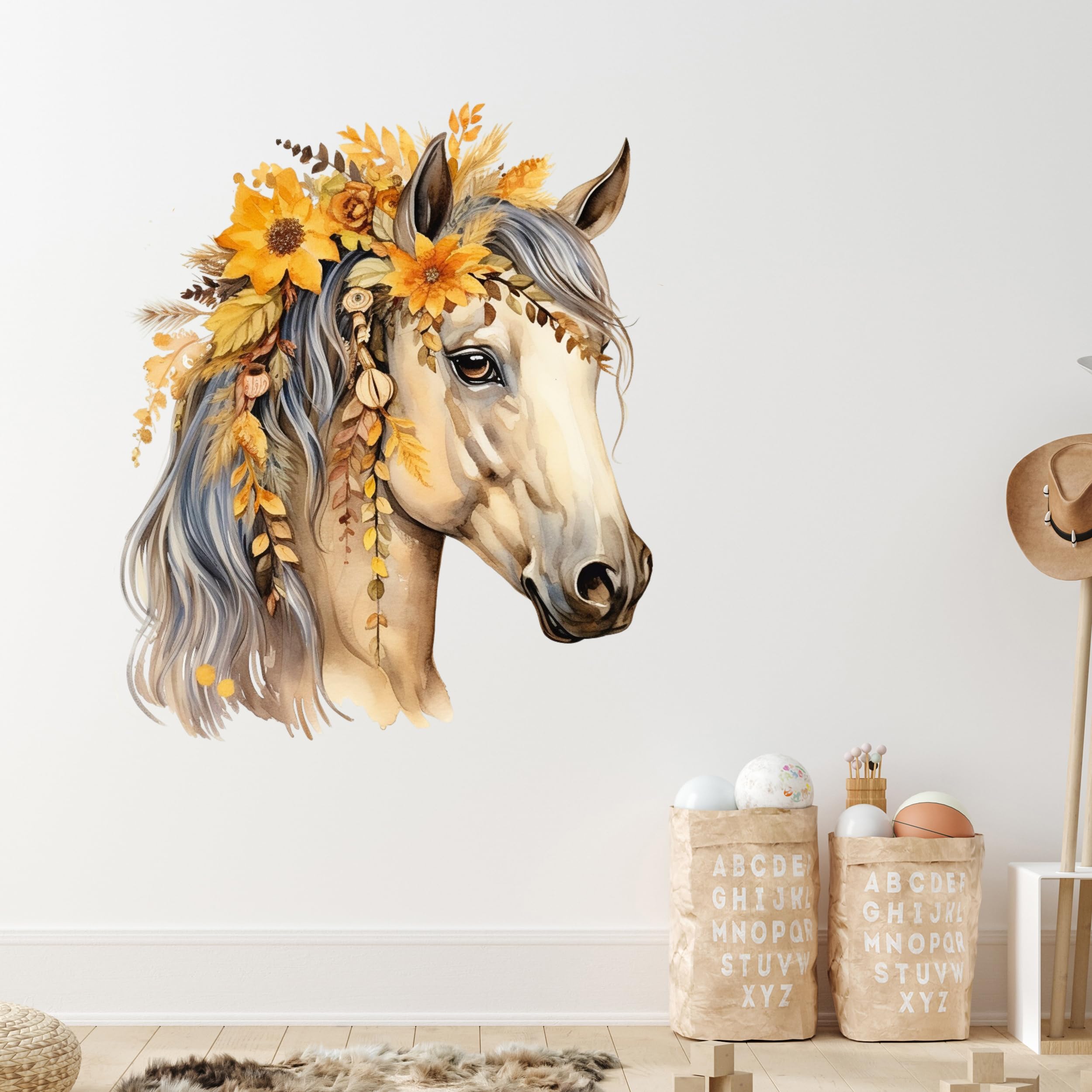 GRAZDesign Graz Design - Adhesivo decorativo para pared (58 x 57 cm), diseño de caballo con flores, color lila