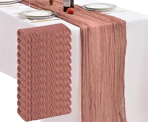 12 piezas de camino de mesa de gasa de 10 pies a granel, 35 x 120 pulgadas, camino de mesa largo romántico para Navidad, boda, despedida de soltera,