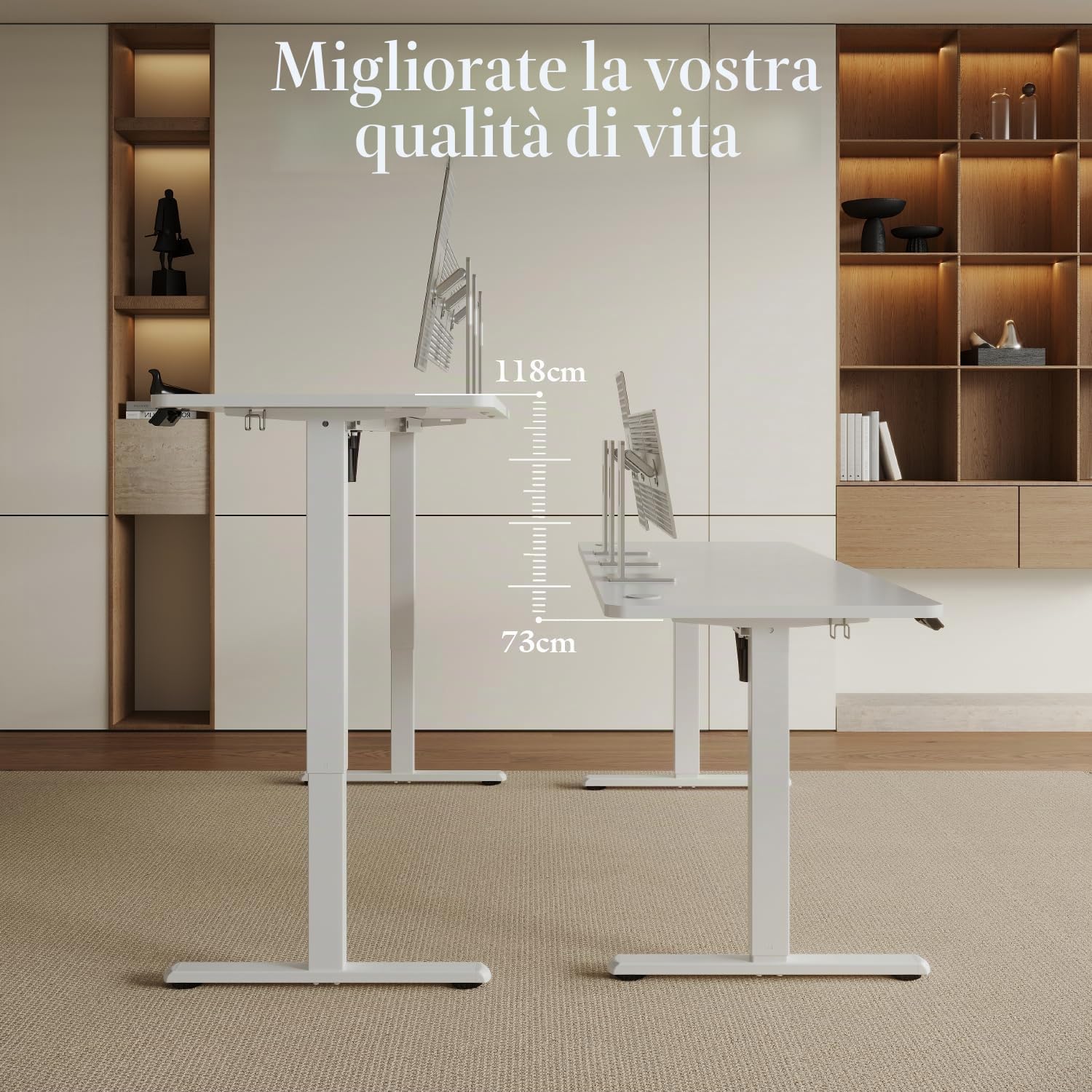Airfish Scrivania Regolabile in Altezza 73-118 cm, 160 x 70 cm, Bianco | con Presa USB e 4 Funzione Memoria, Avviso Di Pausa Per Sedentarietà, Peso di Carico 70KG
