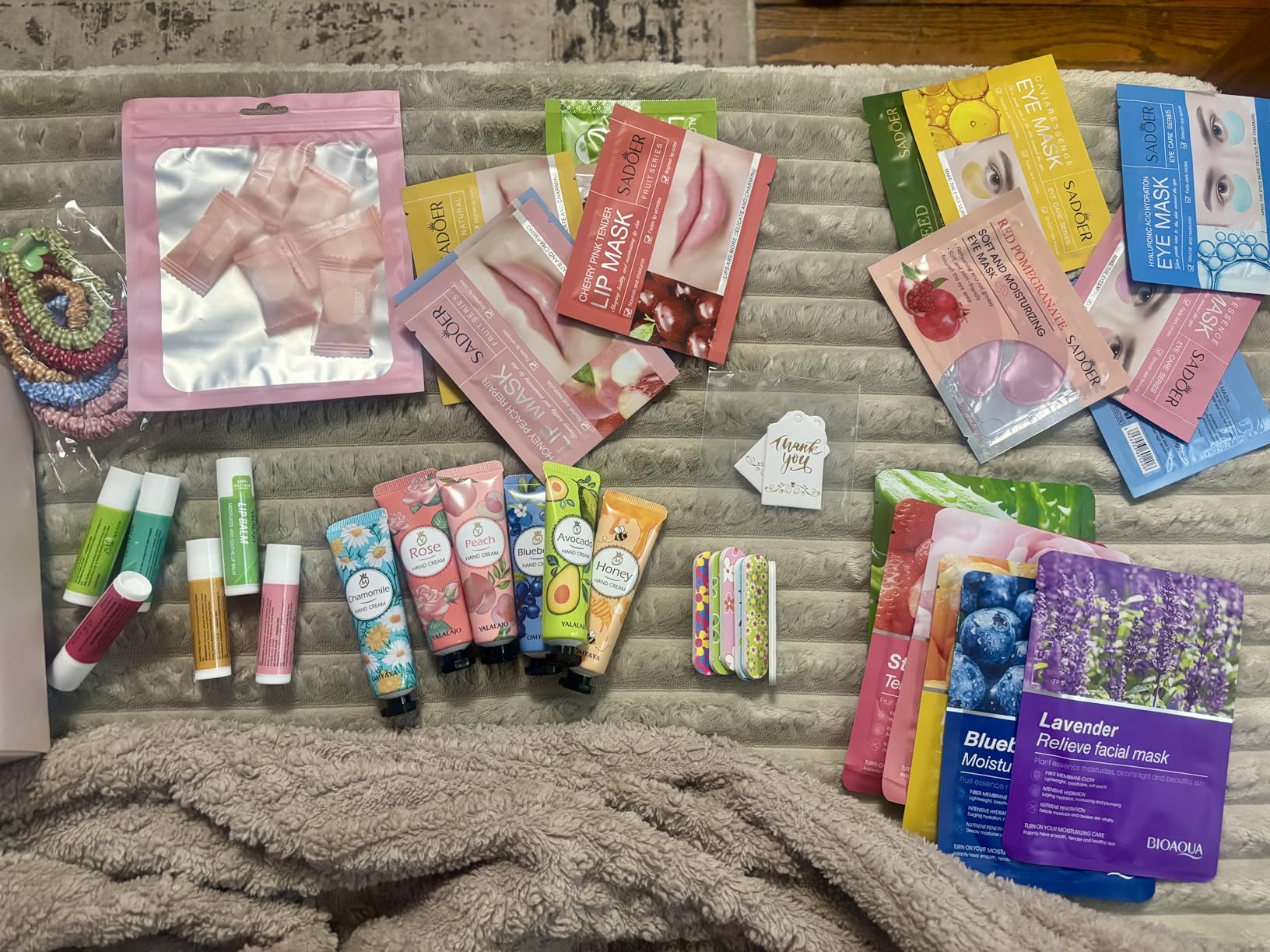 YUEONEWIN 60PCS Bulk , Spa Party Supplies with Face Masks Skincare, Under Eye Patches, Hand Cream, Lip Balm, Lip Mask, Nail Files, Spa Party Favors for Bridal Wedding Birthday Sleepover Party