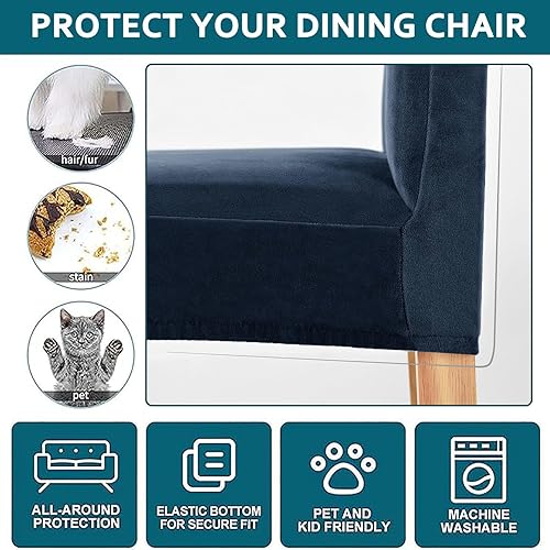Miniatura 6 de Juego de 6 fundas de terciopelo para silla de comedor, fundas elásticas suaves para sillas de comedor y fiestas, color azul marino, juego de 6
