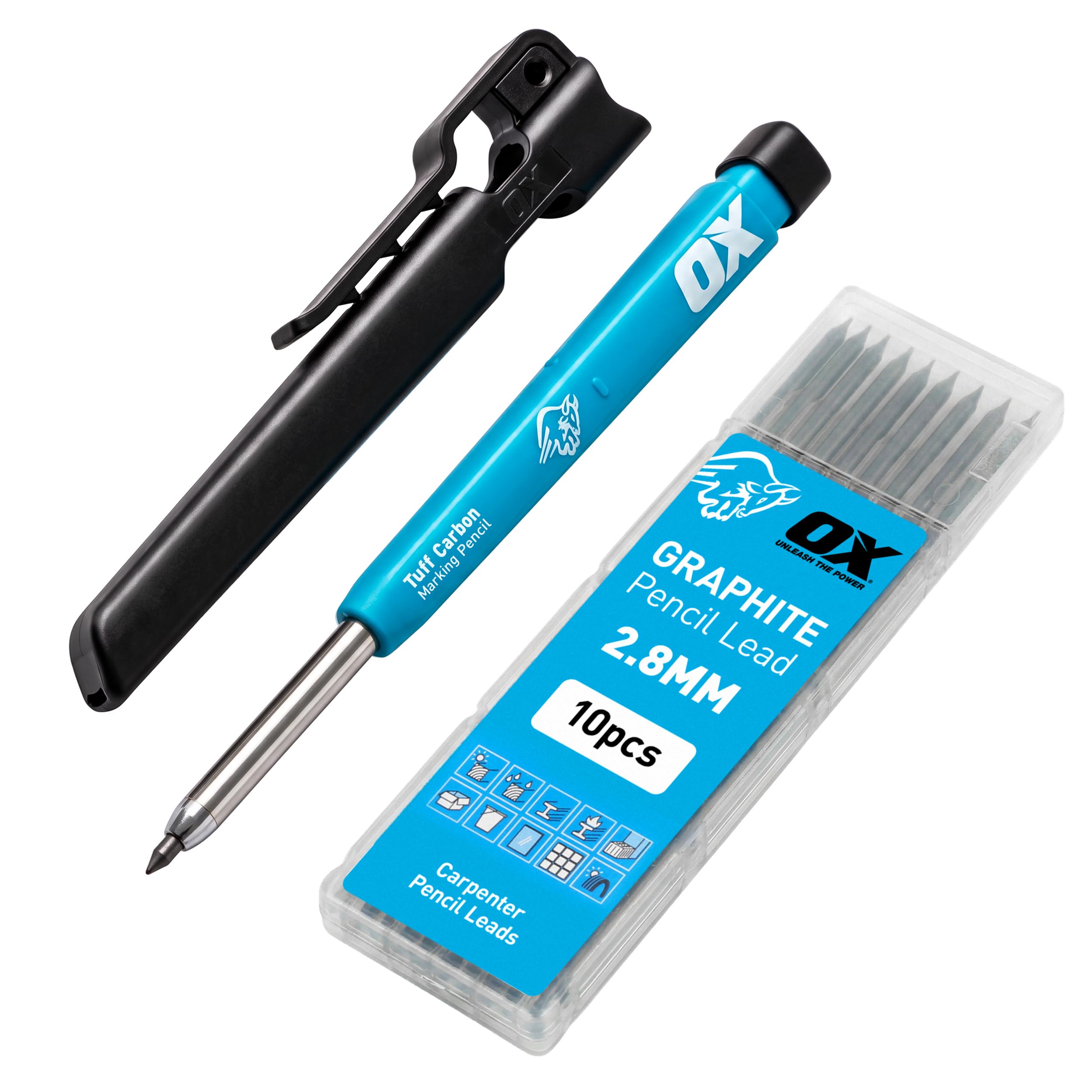 OX Construction Pencil - Mechanical Carpenter Pencils Set w/ 10 Leads
