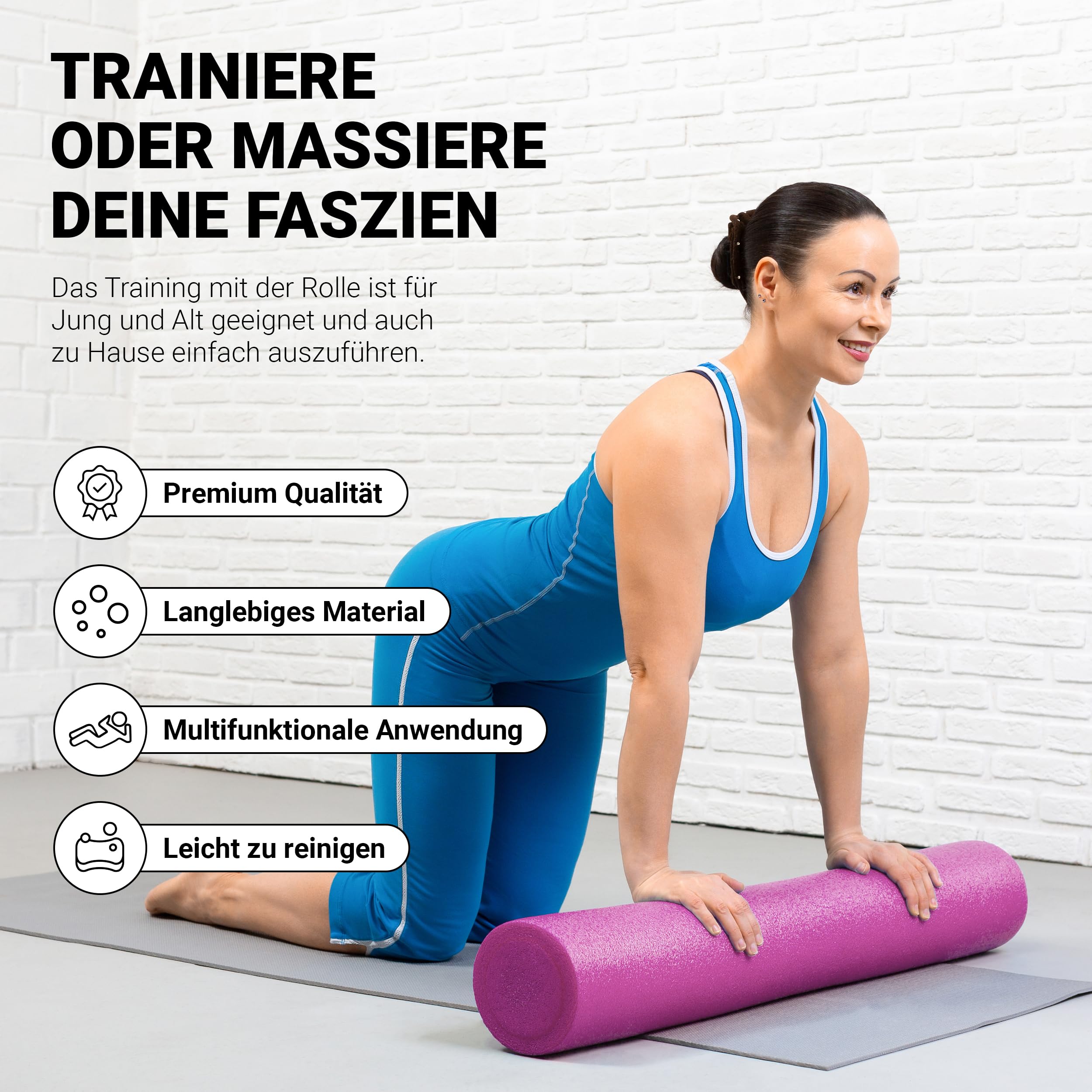 Yoga Rolle Premium | Pilates Rolle - 45 x 15 cm oder 90 x 15 cm - Faszienrolle (Pastellpink, 45 x 15 cm)