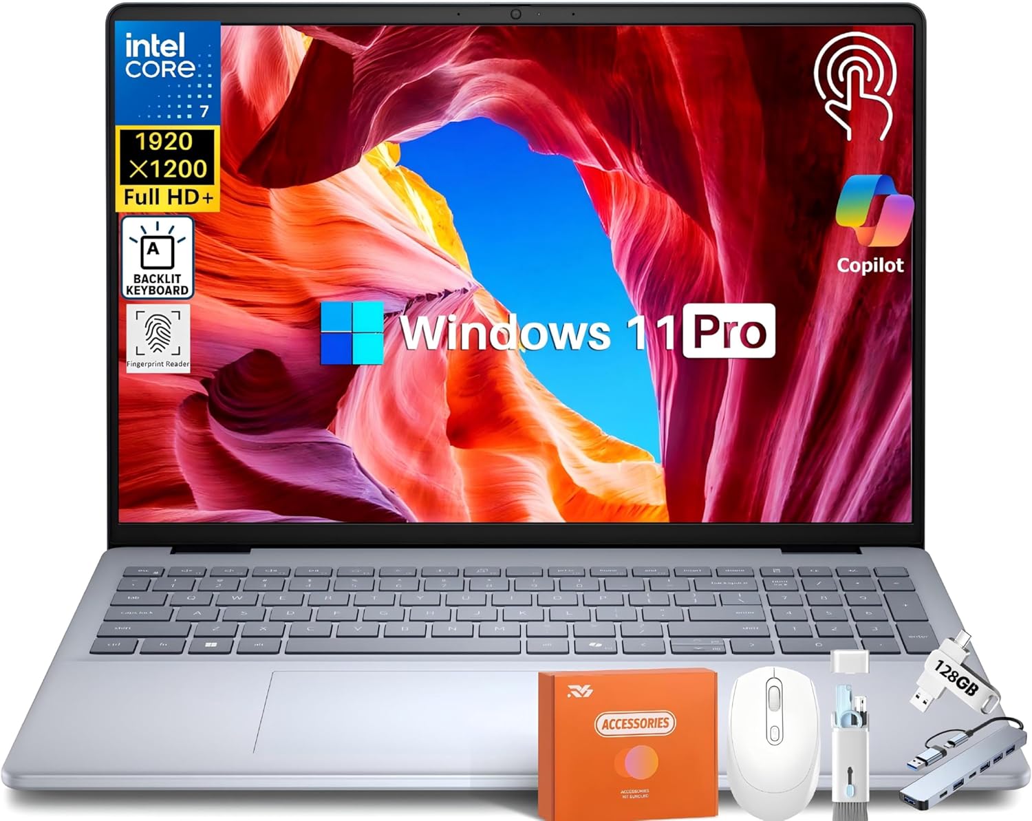 Dell Inspiron 16 Touchscreen Laptop Computer, 16" FHD+ 300-Nits Display, Intel 10-Core 7 150U (up to 5.4 GHz), 64 GB DDR5 RAM, 2 TB SSD, Wi-Fi 6E, Backlit Keyboard, Fingerprint Reader, Windows 11 Pro
