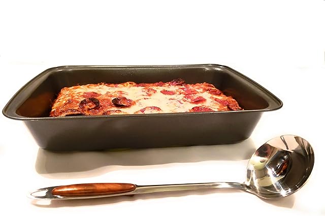 April Supply 9 inch by 14 inch Detroit Style Pizza Pan with Sauce Ladle, Square Pizza Baking Dish with Stainless Steel Ladle
