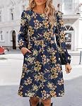 Zeagoo Robe casual en tricot pour femmes avec poches Robes en col rond manches longues en ligne A pour femmes 2024 Robes d'automne