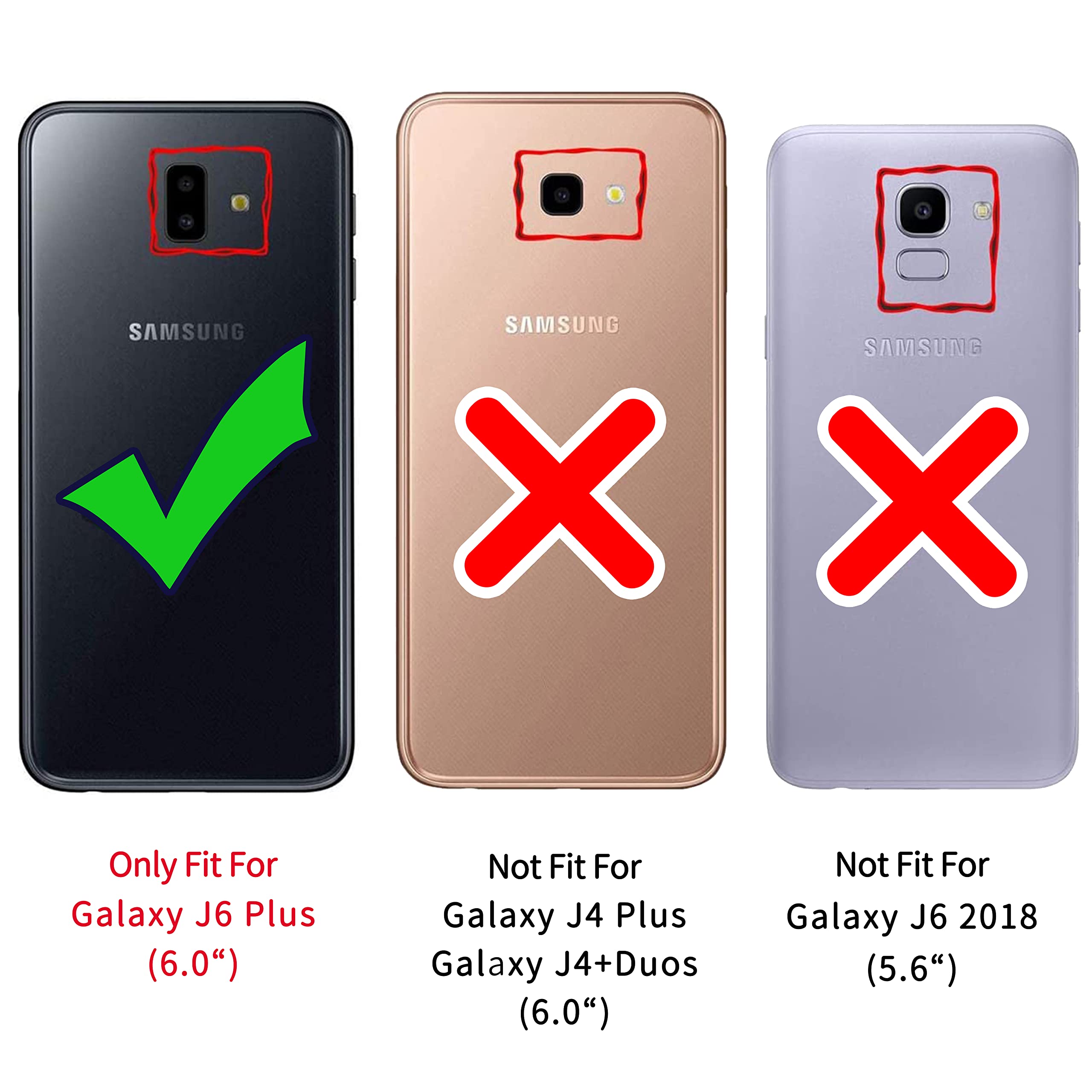 Vankii Cover per Samsung Galaxy J6 Plus 2018, Flip Caso Libro Premium Portafoglio Custodia in Pelle PU Magnetica,Custodia Pelle Sintetica TPU Silicone Antiurto,Funzione Supporto Slot Schede (Rosso