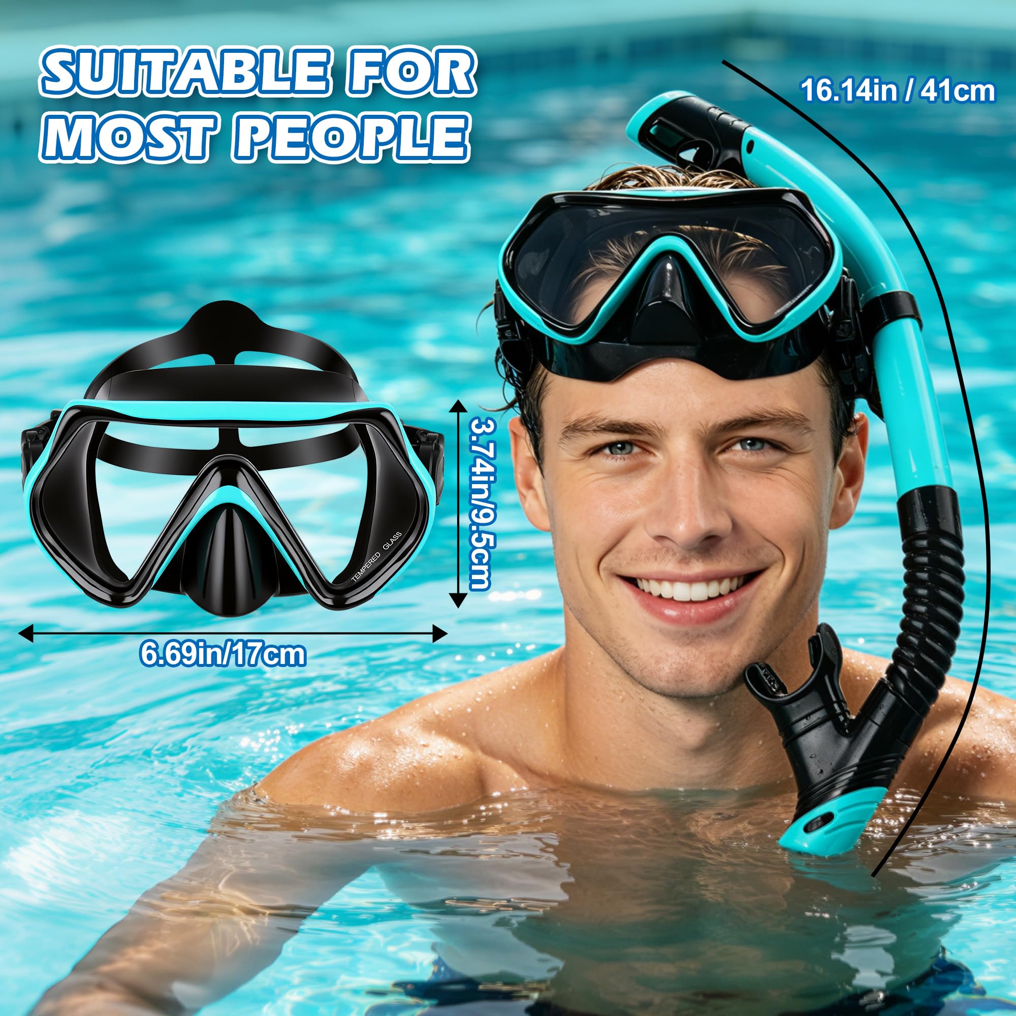 Maschera Snorkeling Adulto Panoramica 180° Antiappannante Sub, Blu Nerastro