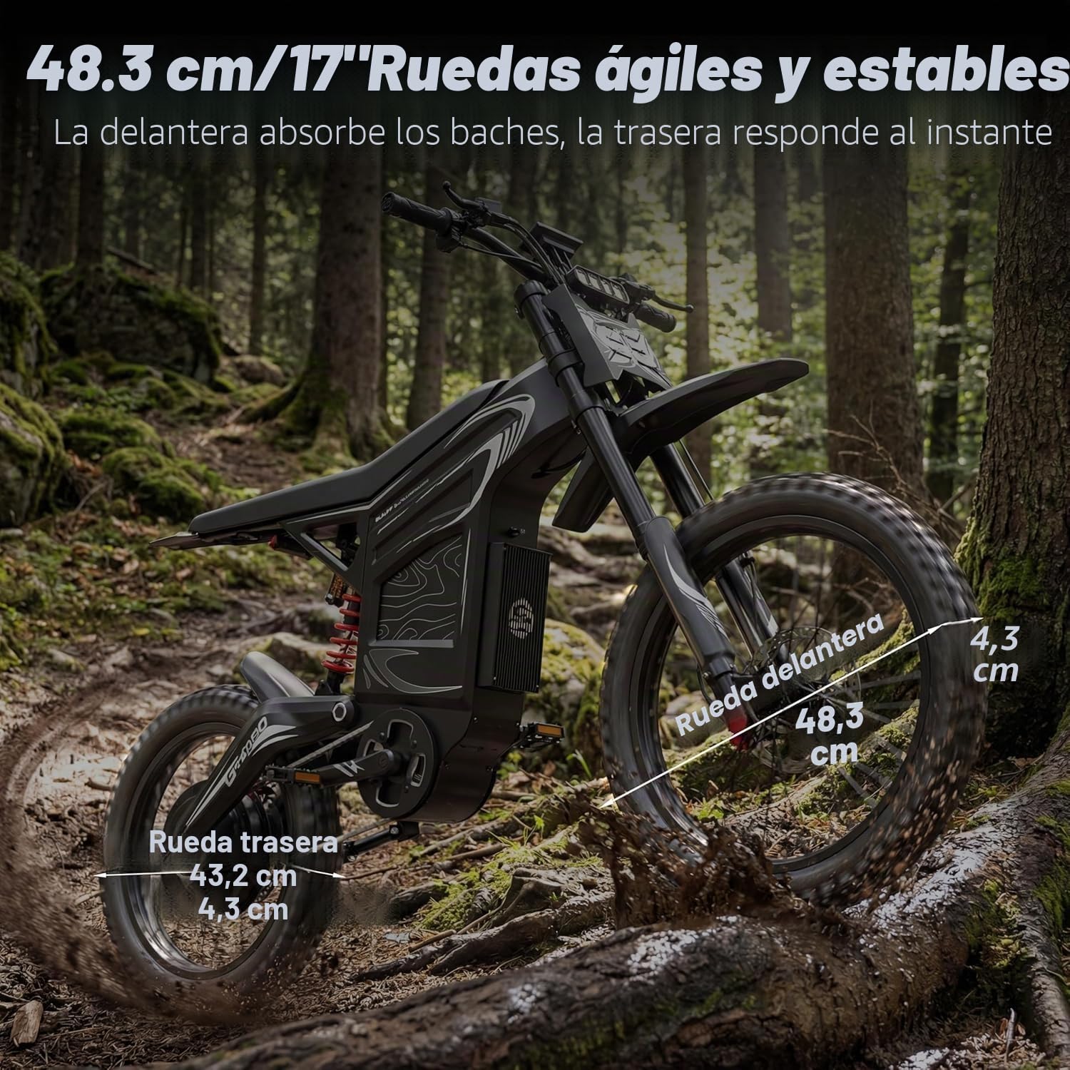 GT600 Moto eléctrica de cross para adultos, batería de 72 V y 30 Ah, autonomía de 160 km, neumáticos todoterreno de 19"/17", arranque NFC, doble suspensión y frenos hidráulicos