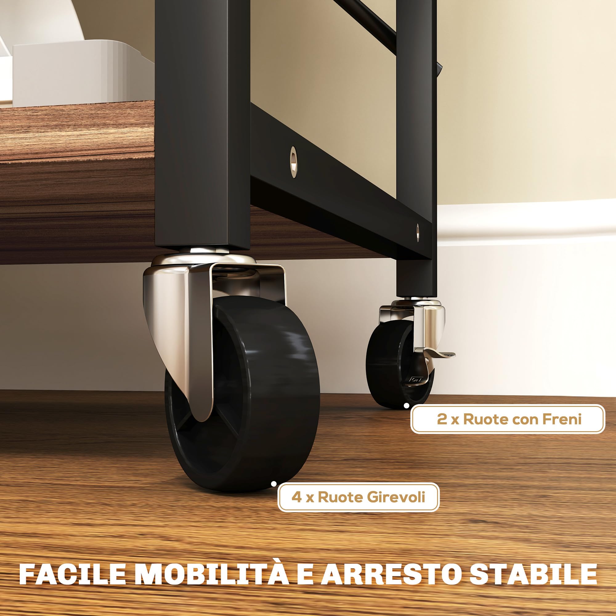 HOMCOM Scaffale da Cucina a 3 Livelli Stile Industriale 60x40x84 cm Teak