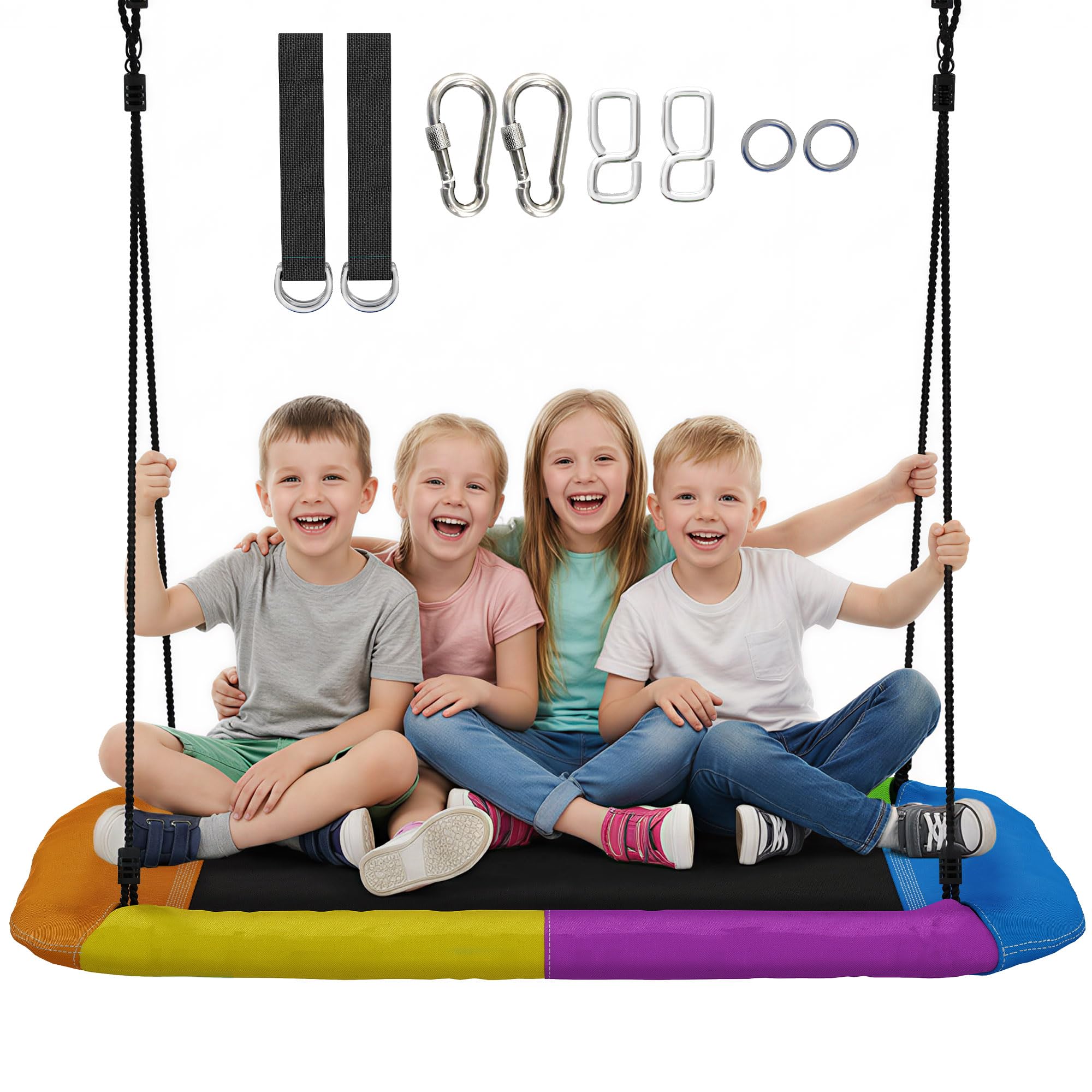 AIYAPLAY Columpio nido, altura ajustable, 148 x 77 cm, hasta 300 kg, columpio de jardín con cuerdas ajustables, columpio para niños de 3 a 8 años, para niños de 3 a 8 años, para exterior e interior