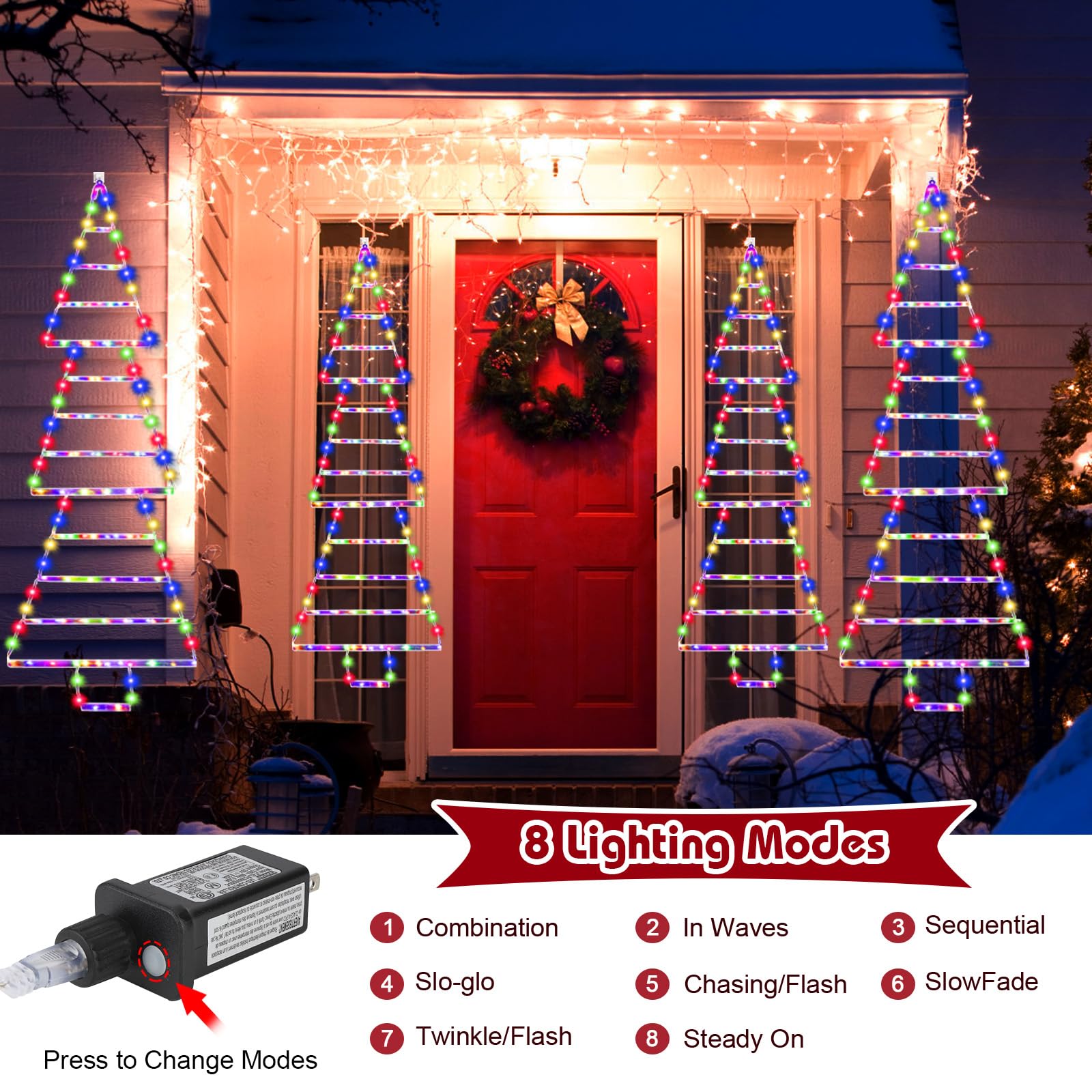 Christmas Lights Outdoor Decorations,4.6ft 175LED Christmas Decorative Ladder Lights Waterproof with 8 Modes&Memory Function,LED Christmas Tree Lights for Window,Home,Wall,Christmas Tree Outdoor Decor