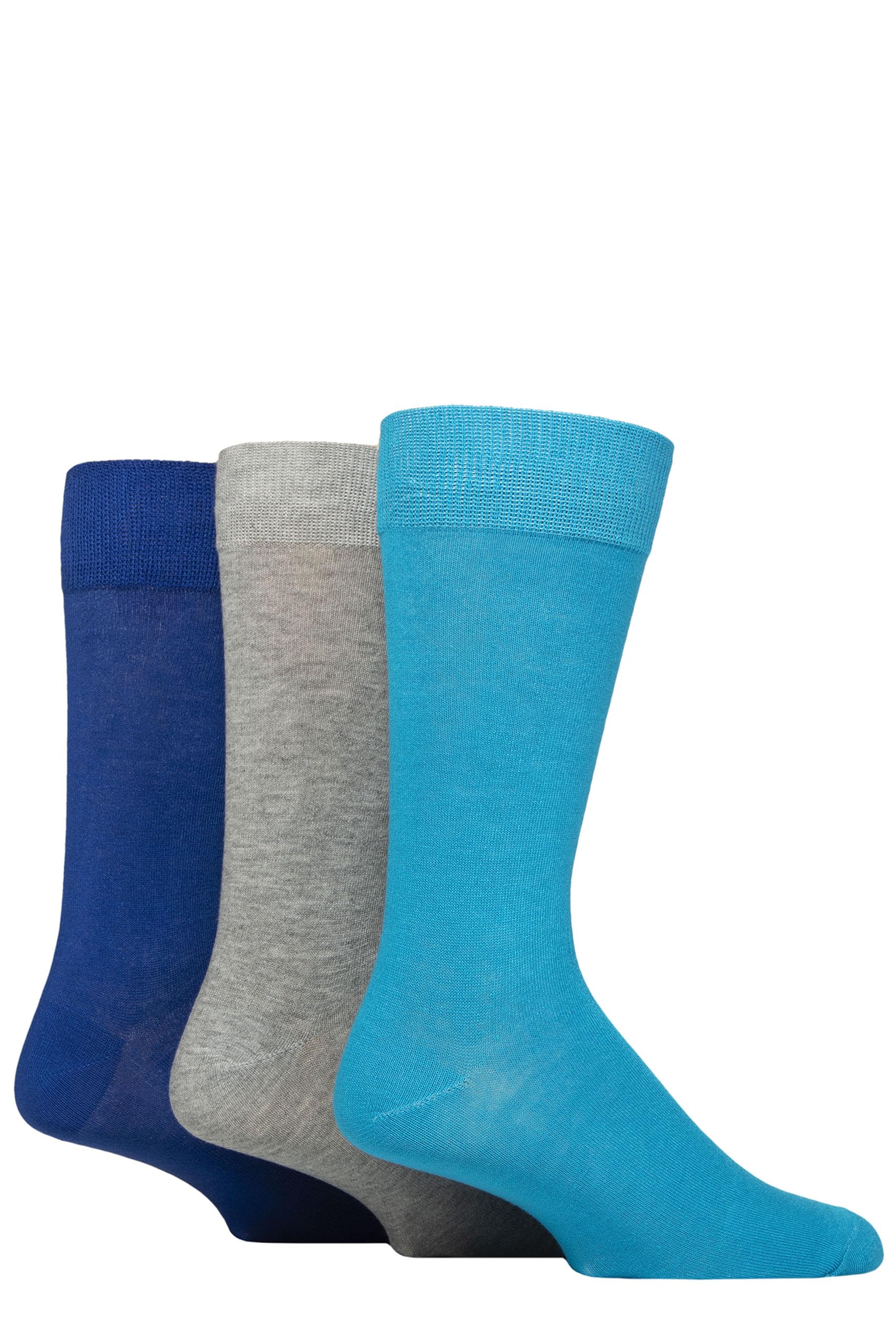 SockShop Wildfeet Mens Plain Bamboo Socks Pack of 3 (UK, Numeric, 7, 11, Regular, Regular, Bright Blue/Light Grey/Blue)