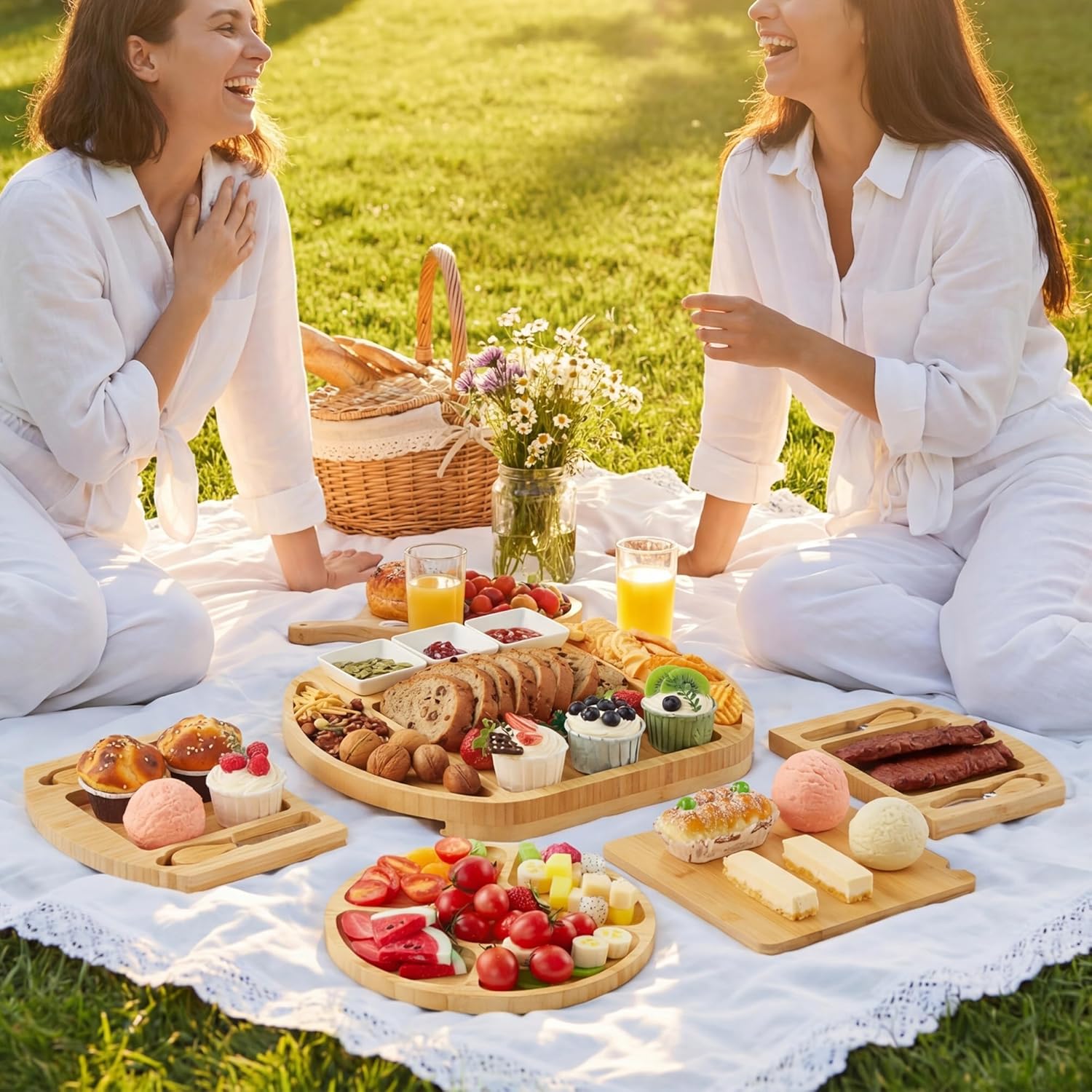 Charcuterie Board Gift Set, Large Bamboo Cheese Board with Utensils & 3 Sauce Bowls, House Warming Gifts New Home, Wedding Gift for Couple, Meat & Cheese Tray for Party