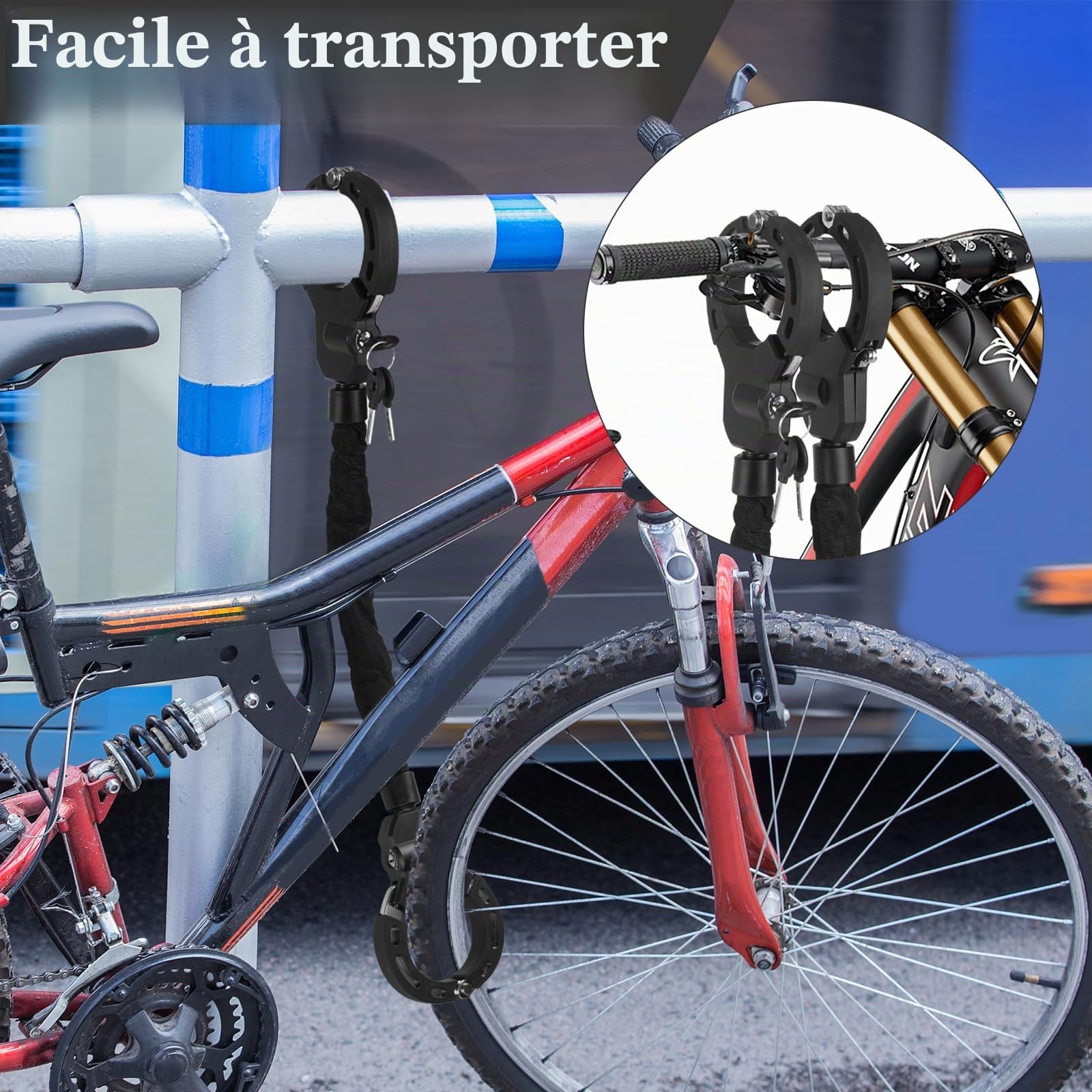 KOMABLEN Cadenas Antivol Velo Electrique avec Clés, Chaine Menotte Bike Lock pour Trottinette Électrique, Moto