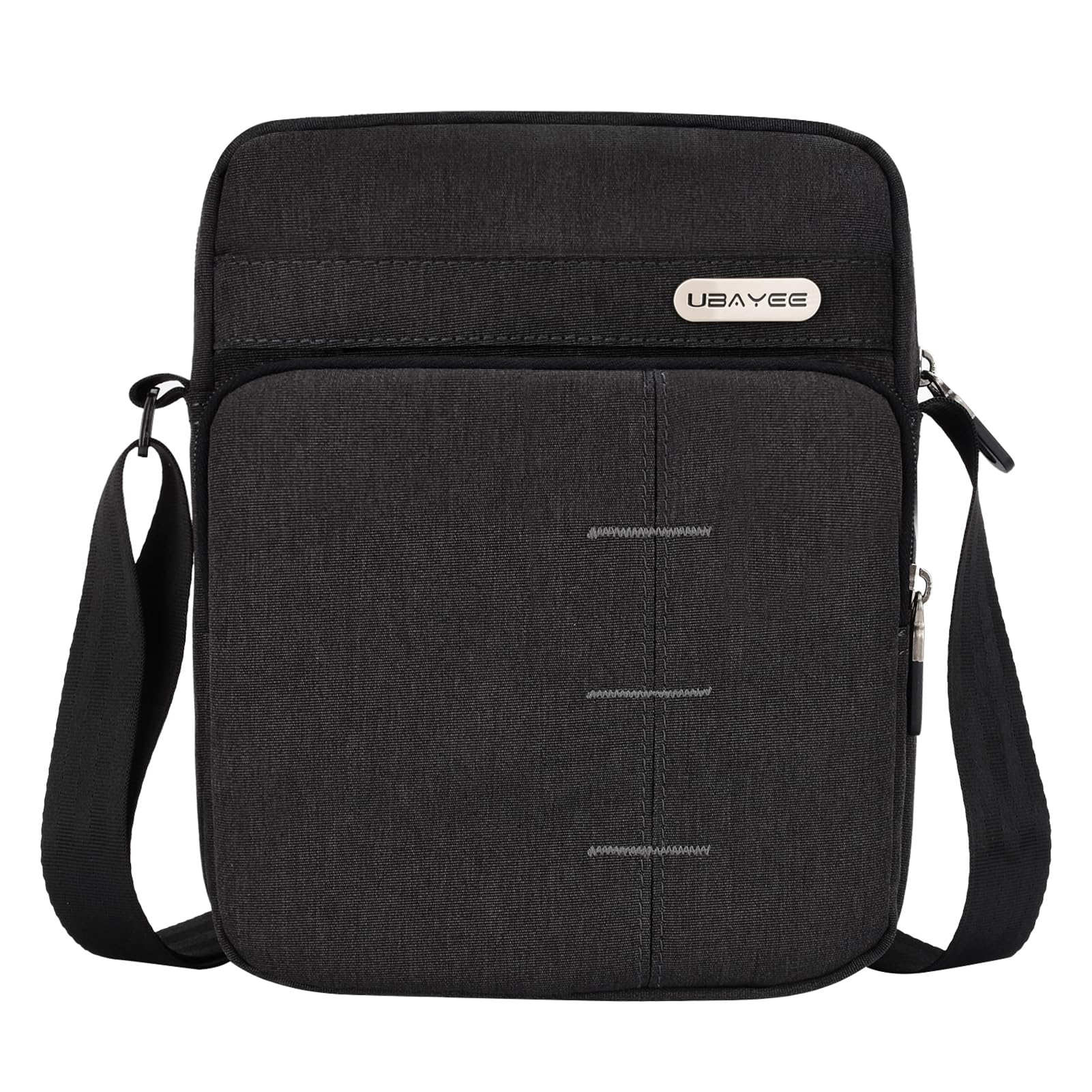 Bolso Hombre Bandolera Pequeño de Lona con Multibolsillos (Compatible con 8,5 Pulgadas Tablet iPad Mini, 22 cm), Negro