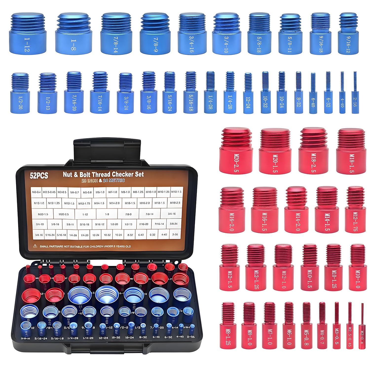 Metric Thread Checker 52PCS for Automobile Heavy Equipment Screw Inspection Tools Thread Checker Set Metric Gauges for Screws Fasteners