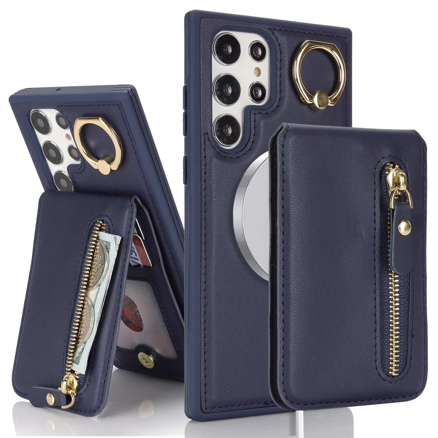 DEYHU for Samsung Galaxy S23 Ultra Phone case with Card Holder with Compatible magsafe Magnetic, Key Chain PU Leather Flip Kickstand Detachable 2-in-1