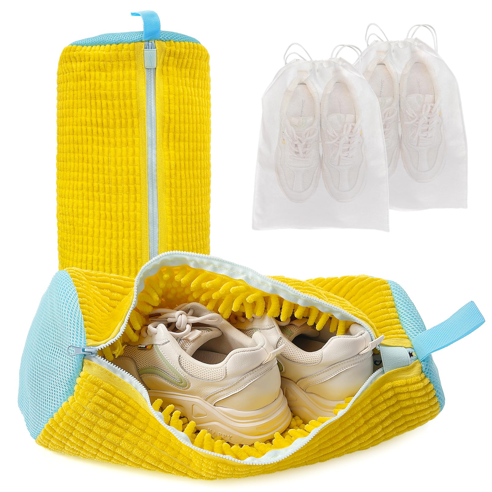 Shoe Washing Machine Bag for Washer & Dryer, Large Shoe Bag for Washing Machine Plush Fibers laundry Bag for Sneakers, Tennis Shoes and Gym shoes, Yellow(2PCS)