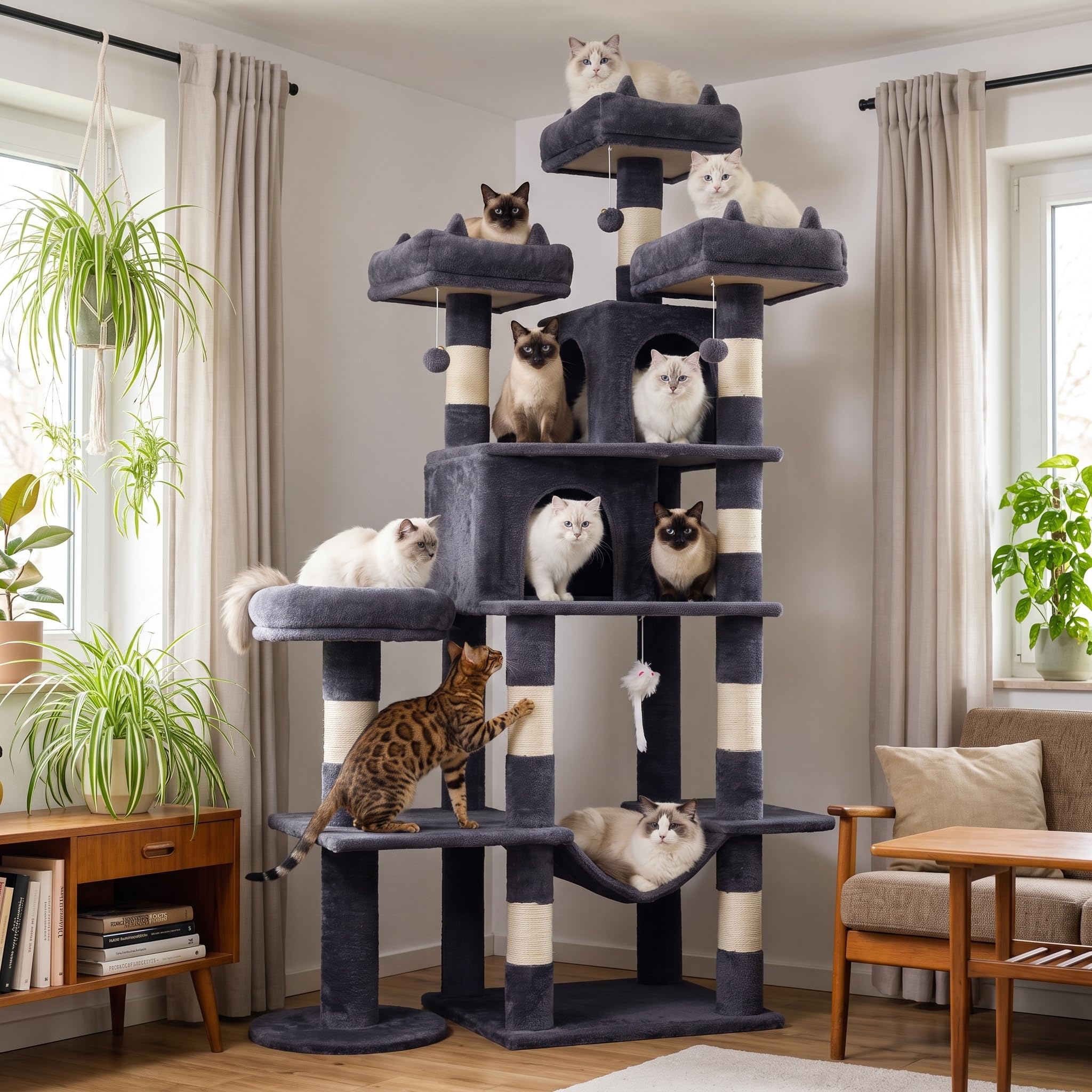 LIKISAK Cat Tree, 181 cm Large Cat Tower with 3 Top Perches for Indoor Cats