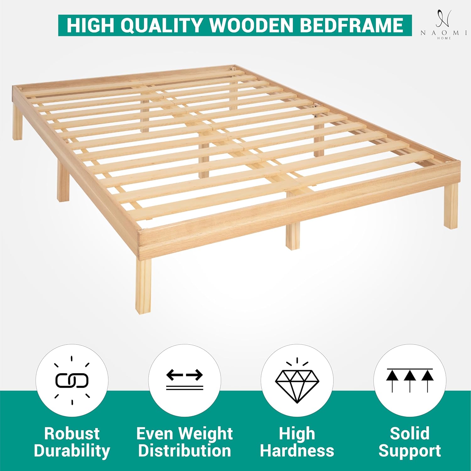 Natural King Solid Wood Platform Bed Frame with Slats
