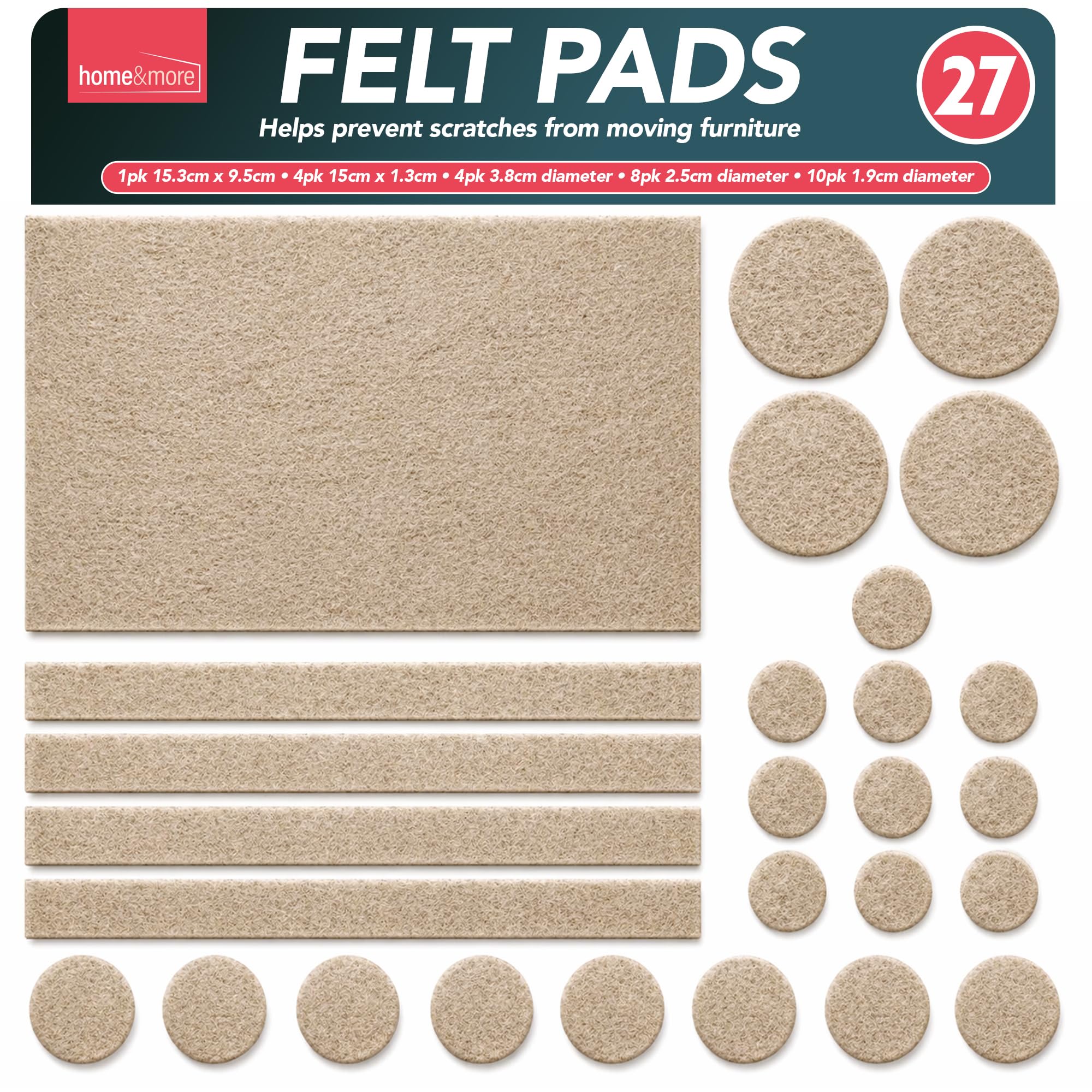 SOL 27pk Felt Furniture Pads Floor Protectors Chair Leg Floor Protectors Round Large Felt Pads for Furniture Feet Dining Chair Leg Cushions Self Adhesive Non Scratch Hardwood Laminate Tile Surfaces