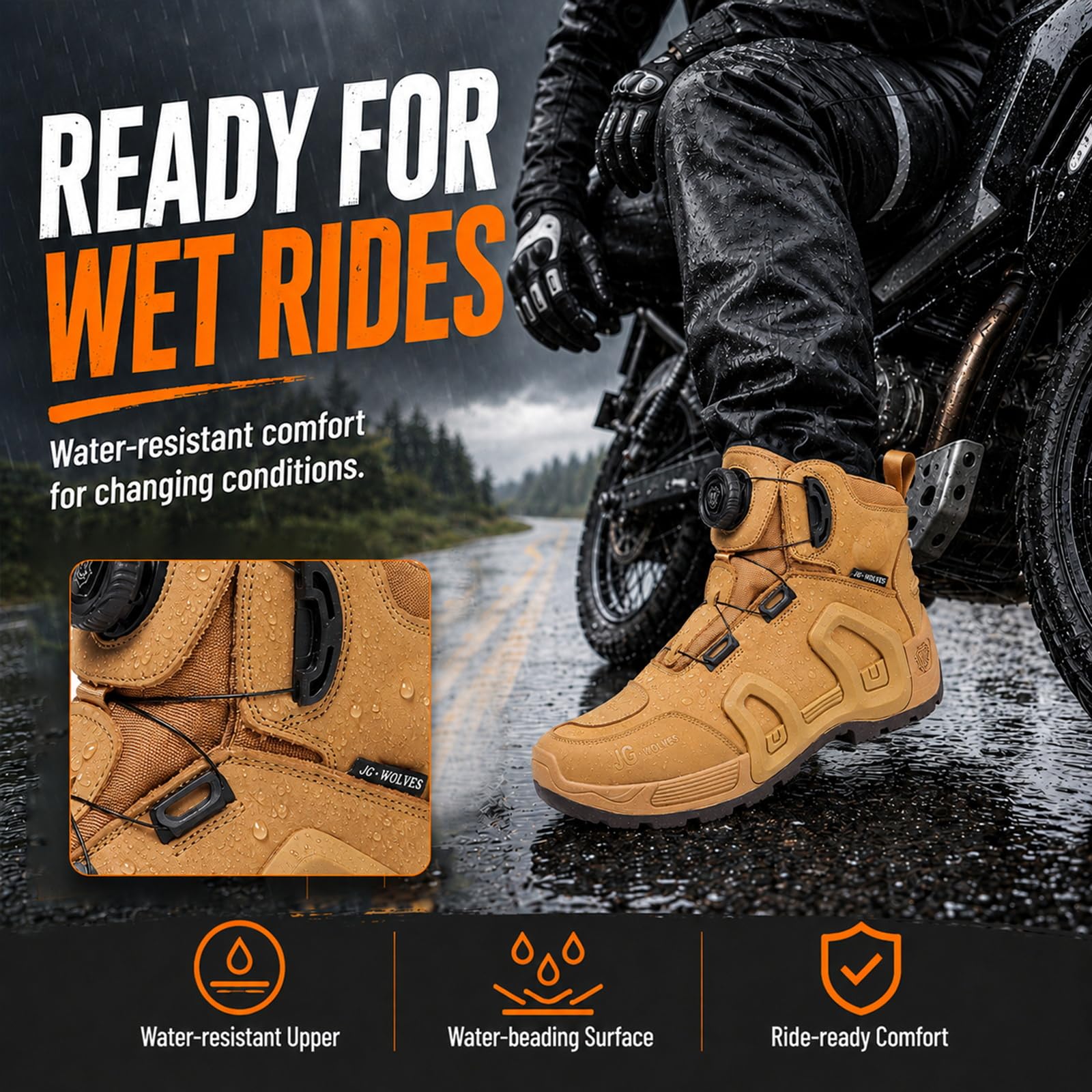Scarpe da Moto Uomo Impermeabili Neri in Pelle con Protezione TPU