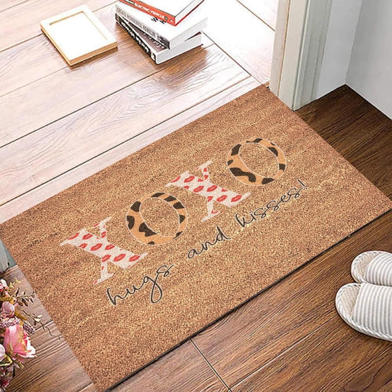 Coir Doormat with Non-Slip Backing Leopard Love Quotes XOXO Entryway Rugs Indoor Non Slip 24x36in Valentine Kisses Hugs XOXO Funny Coir Doormat for Outdoor and Indoor Uses Home Décor