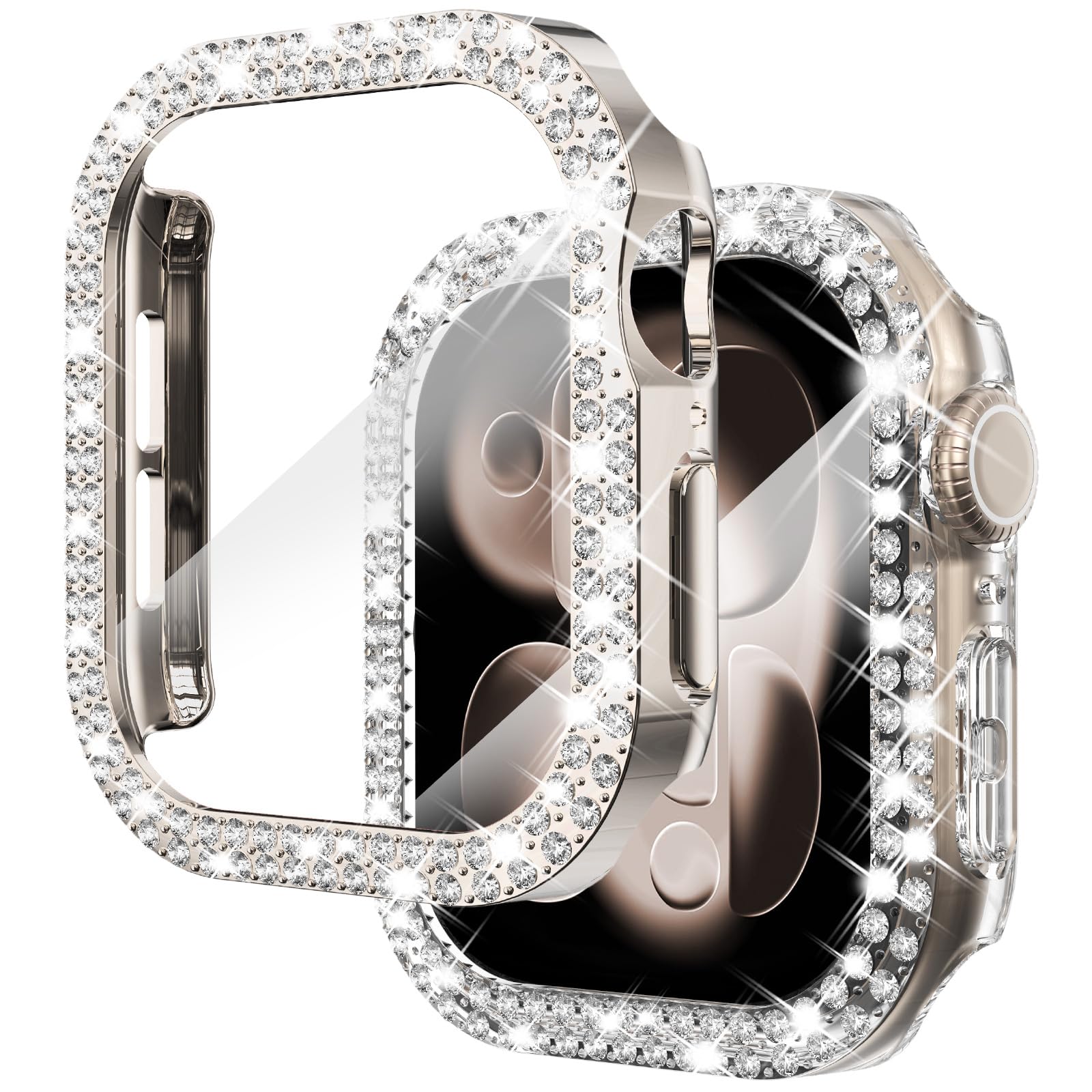 NewWays 2-pack Women Bling Case Compatible with Apple Watch 40mm Series 6/5/4/SE(2025-2020) Without Protective Film,Overall Protective Bumper Diamond Cases for iWatch 40mm(Silver+Clear) — view 11