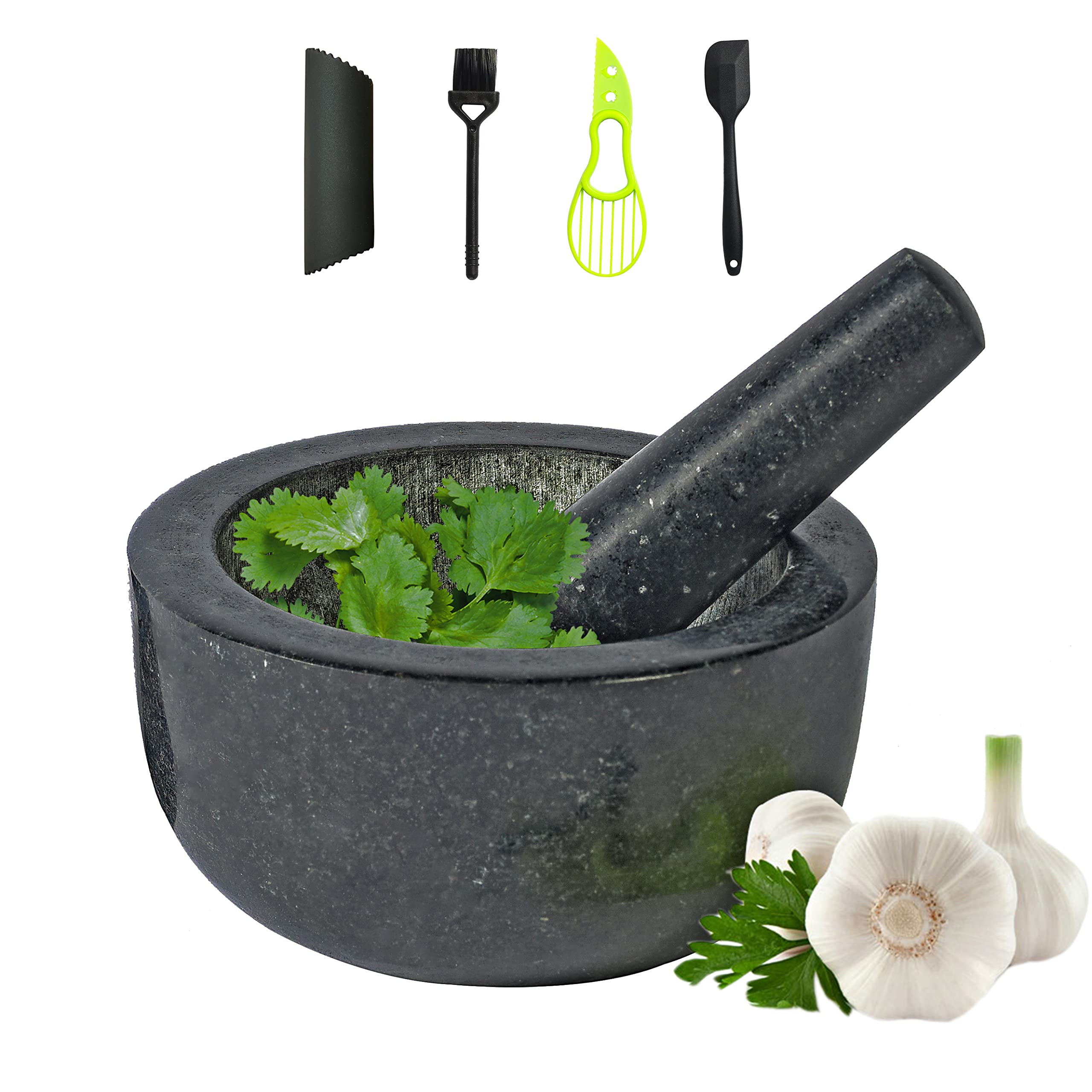 Finnhomy Mortar and Pestle Set - 6.2 Inch 2 Cup Capacity Authentic Mexican Mortar Molcajete Mortar a