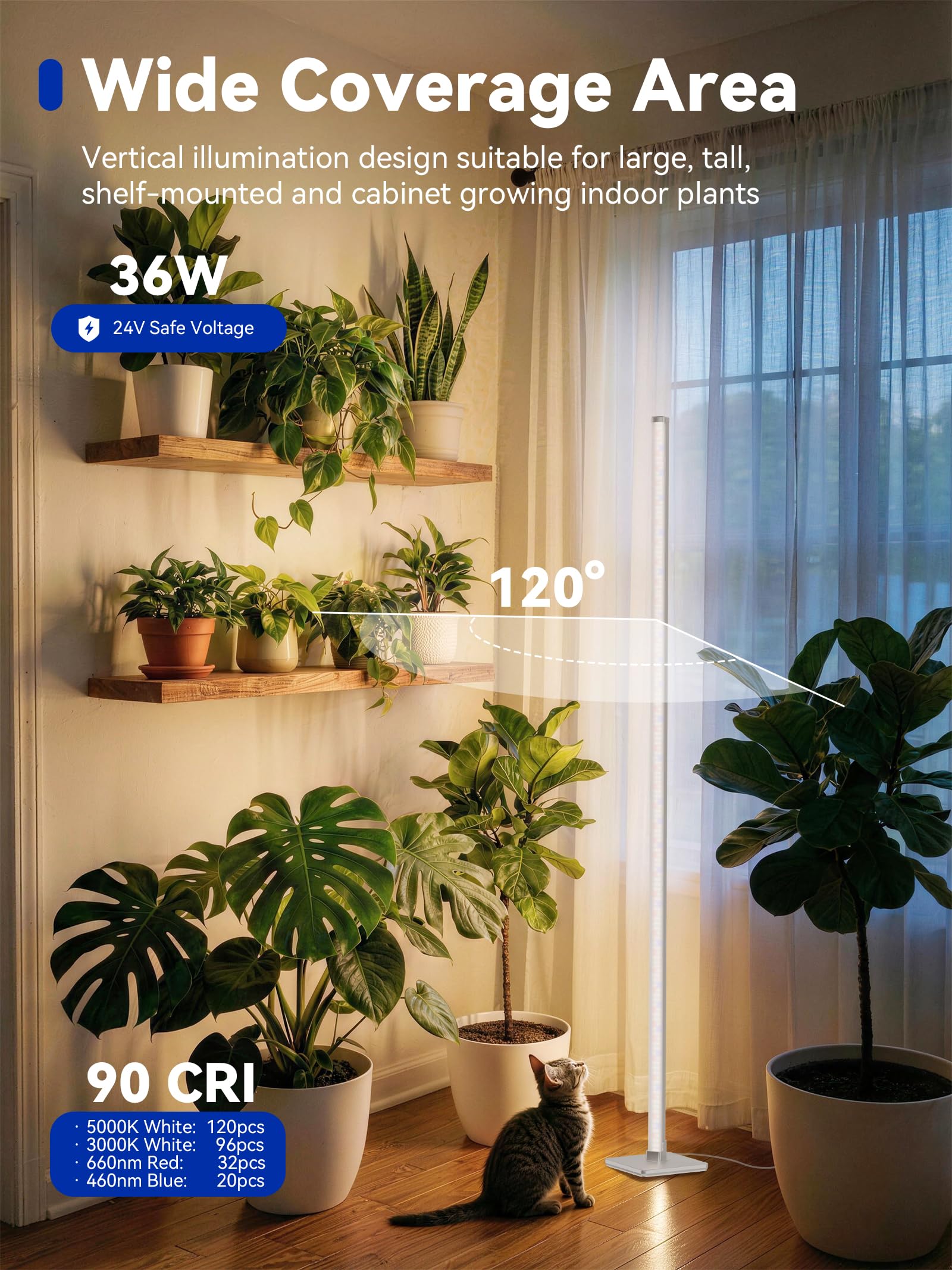 GLOWRIUM Grow Lights for Indoor Plants, 36W Vertical Plant Grow Lights with Auto-Timer, Full Spectrum LED Standing Plant Grow Light, 3 Light Modes, 6-Level Dimmable (60 in(Silver)): 60 IN
