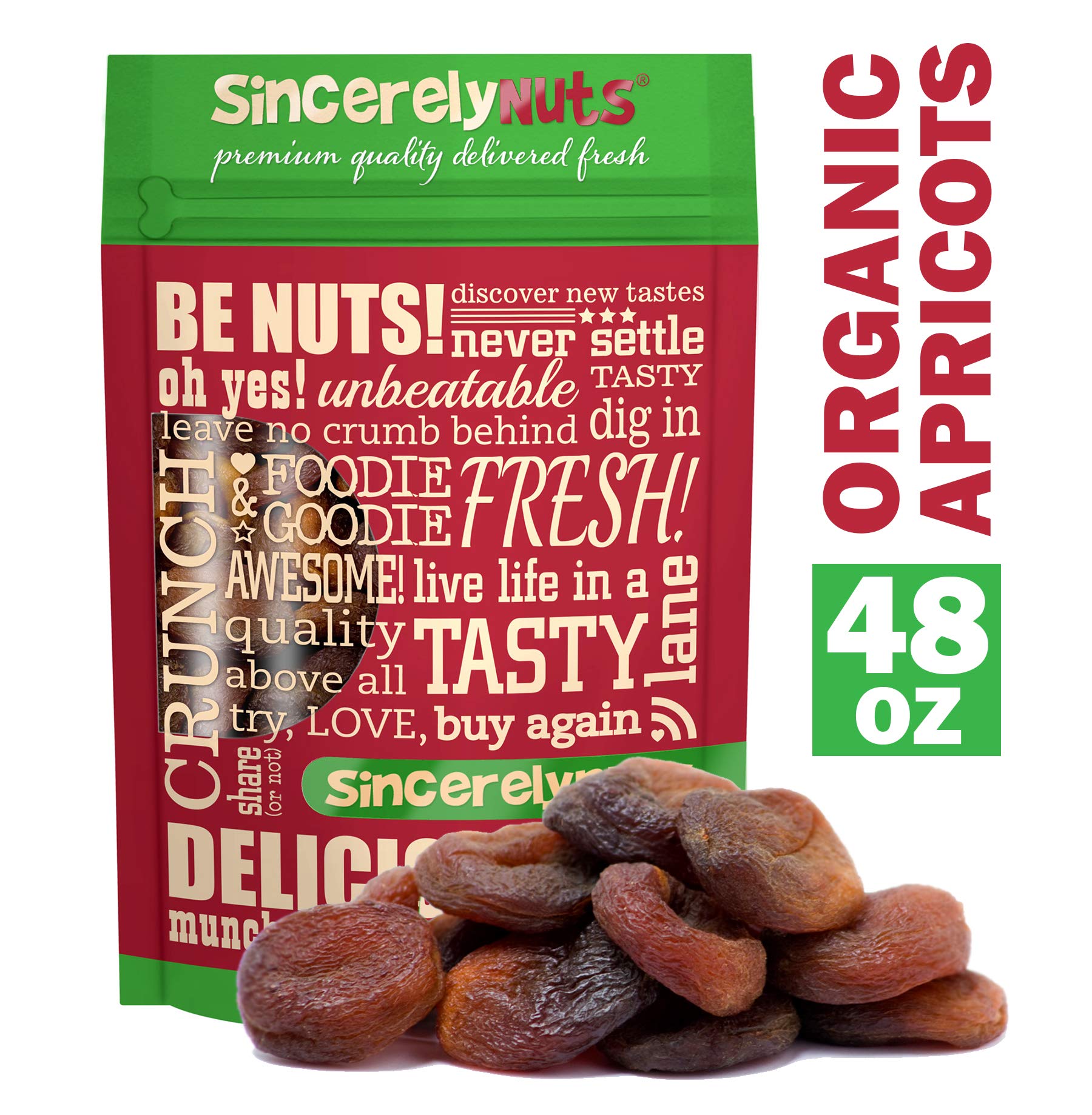 Sincerely Nuts Dried Turkish Apricots | Three LB Bag | y Pitted Apricot Fruit | Raw Vegan Snack | Dehydrated and Unsulfured | Sweet Gourmet Snacking Food | Kosher and Gluten Free