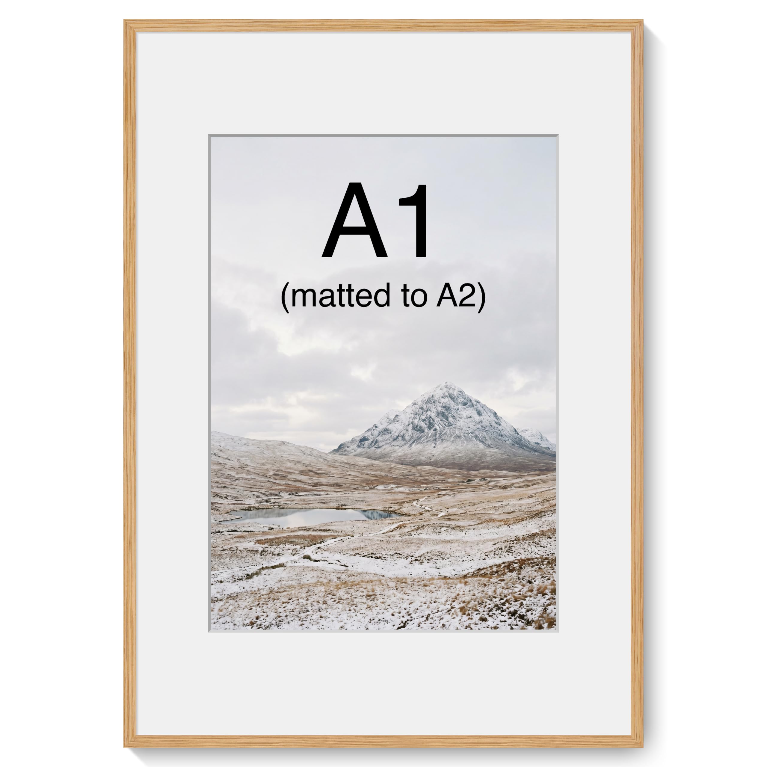 Bilderrahmen A1, 59.4x84cm Rahmen, Massiv-Eichenholz, HD- Gehärtetem Glas | Handgefertigter Holzrahmen, für A2 Fotos mit / A1 Fotos ohne Passepartout, zur Wandmontage, für Fotos, Kunstdrucke, Poster