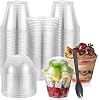 LATERN 50Pcs Plastic Dessert Cups with Dome Lids, 270ml Round Dessert Cups Clear Parfait Appetizer Cup Reusable Serving Bowl with Sporks for Desserts Pudding Mousse Party (9.5cm x 7cm)